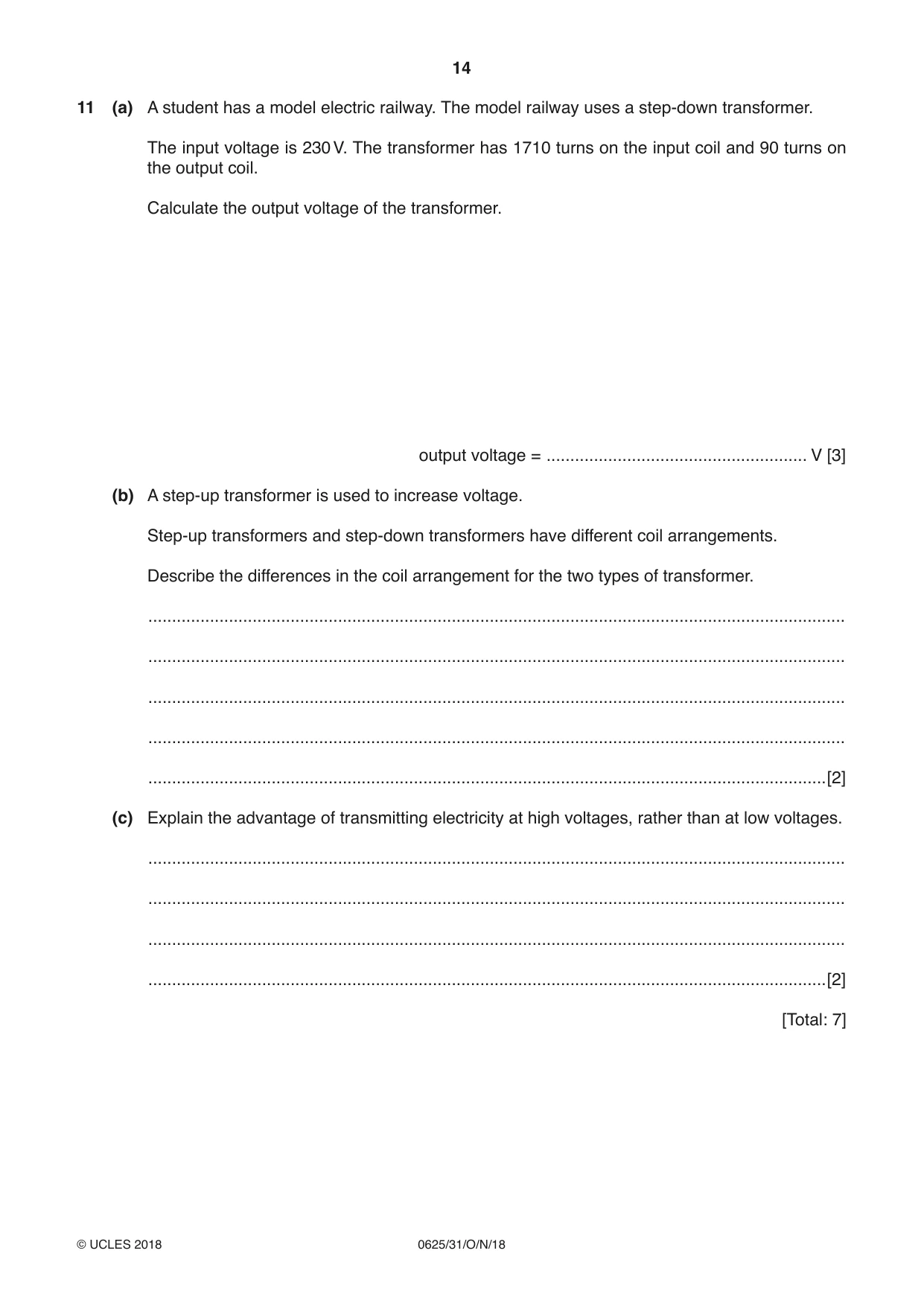 Cambridge IGCSE Physics 0625 2018 Oct/Nov Paper 3 · Variant 1 question paper, page 14 of 16