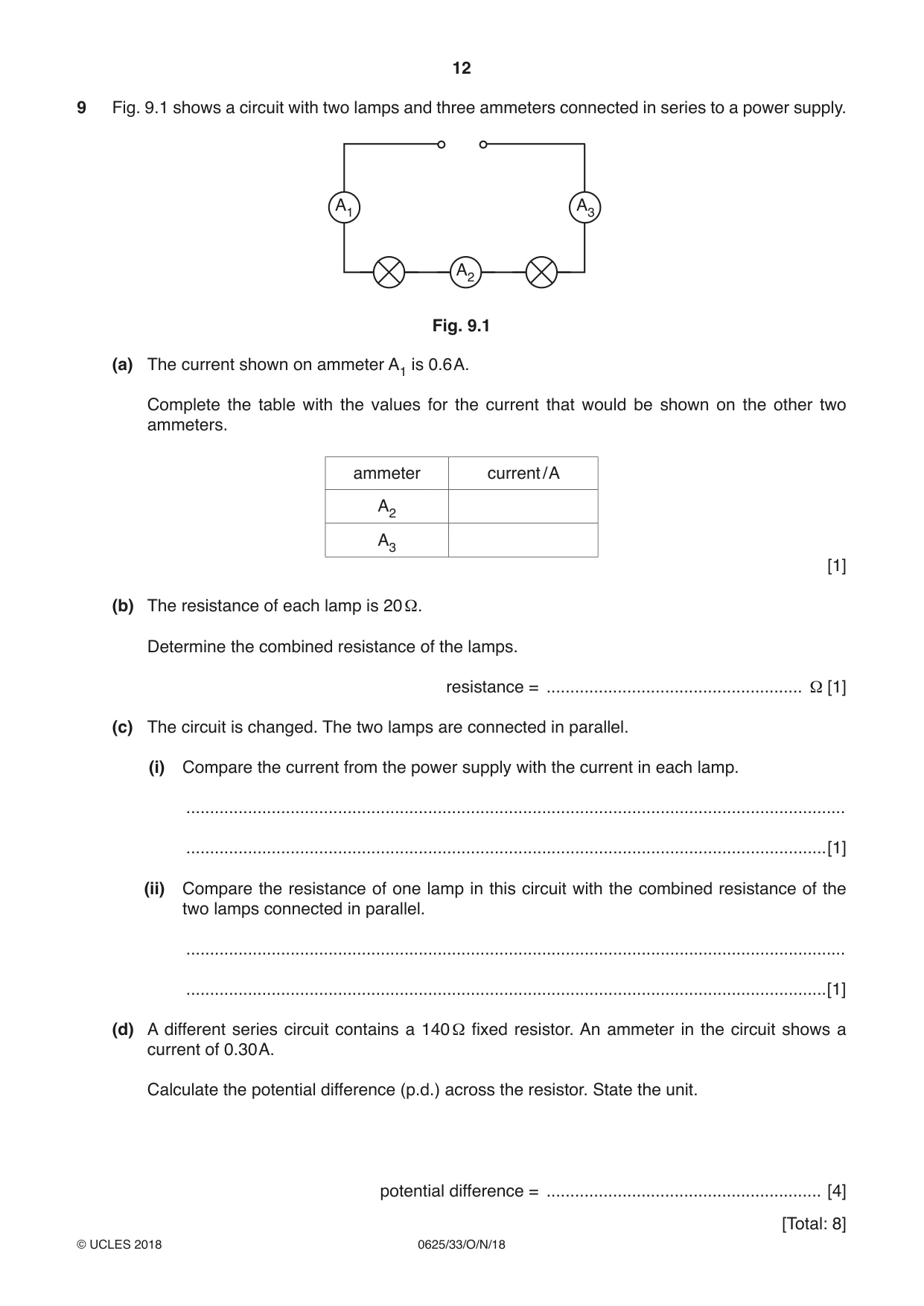 Cambridge IGCSE Physics 0625 2018 Oct/Nov Paper 3 · Variant 3 question paper, page 12 of 16