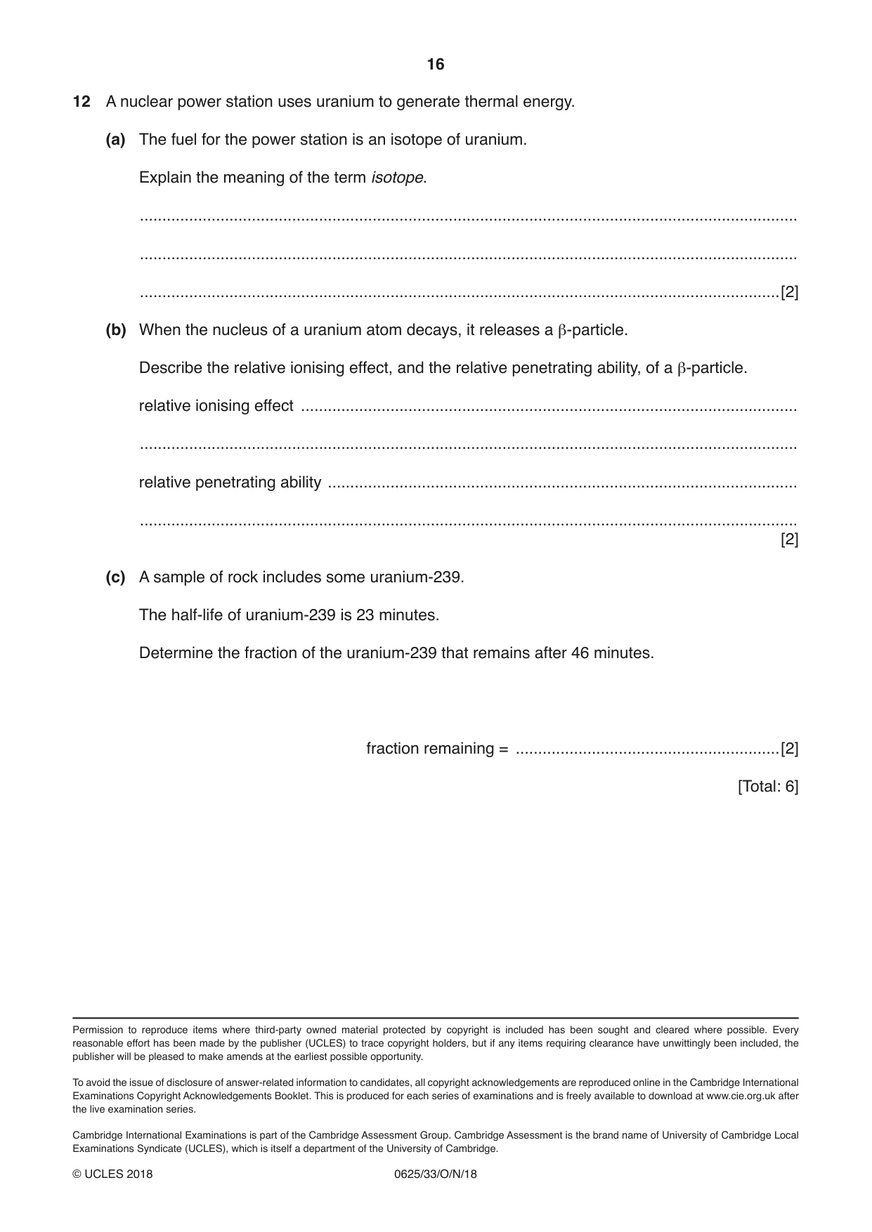 Cambridge IGCSE Physics 0625 2018 Oct/Nov Paper 3 · Variant 3 question paper, page 16 of 16