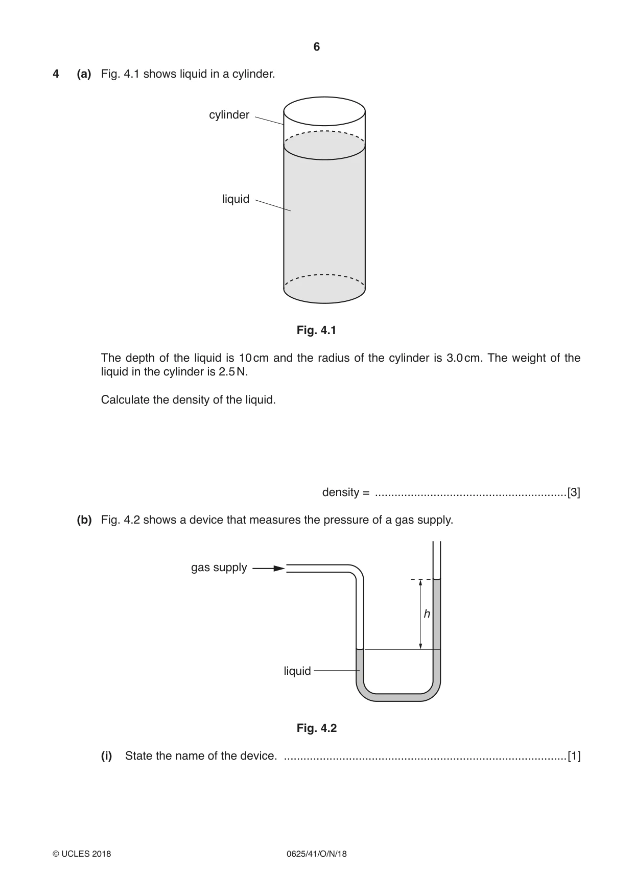 Cambridge IGCSE Physics 0625 2018 Oct/Nov Paper 4 · Variant 1 question paper, page 6 of 16