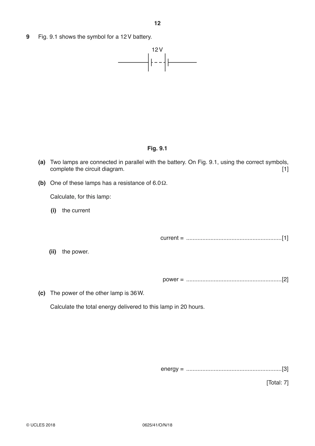 Cambridge IGCSE Physics 0625 2018 Oct/Nov Paper 4 · Variant 1 question paper, page 12 of 16