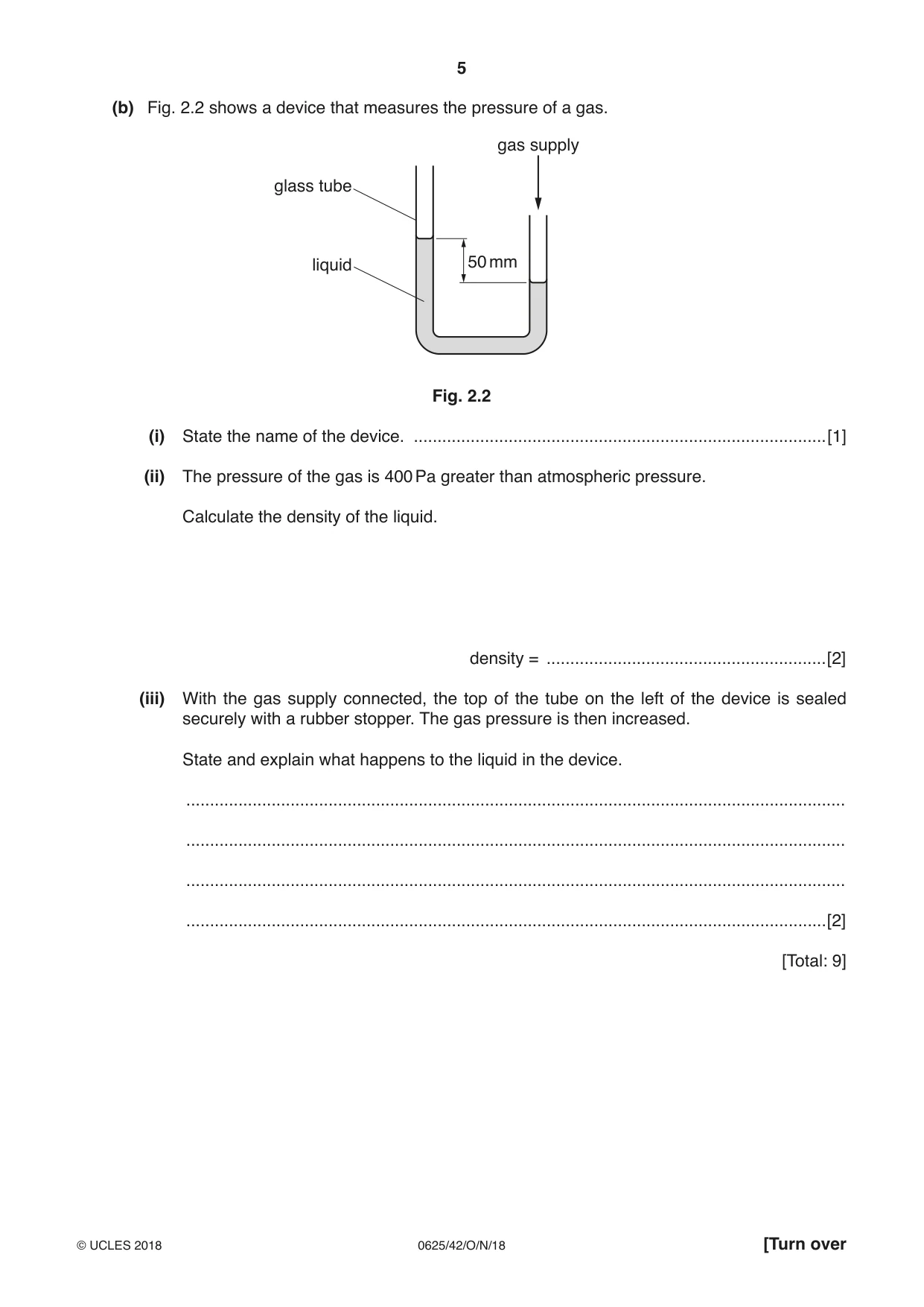 Cambridge IGCSE Physics 0625 2018 Oct/Nov Paper 4 · Variant 2 question paper, page 5 of 20