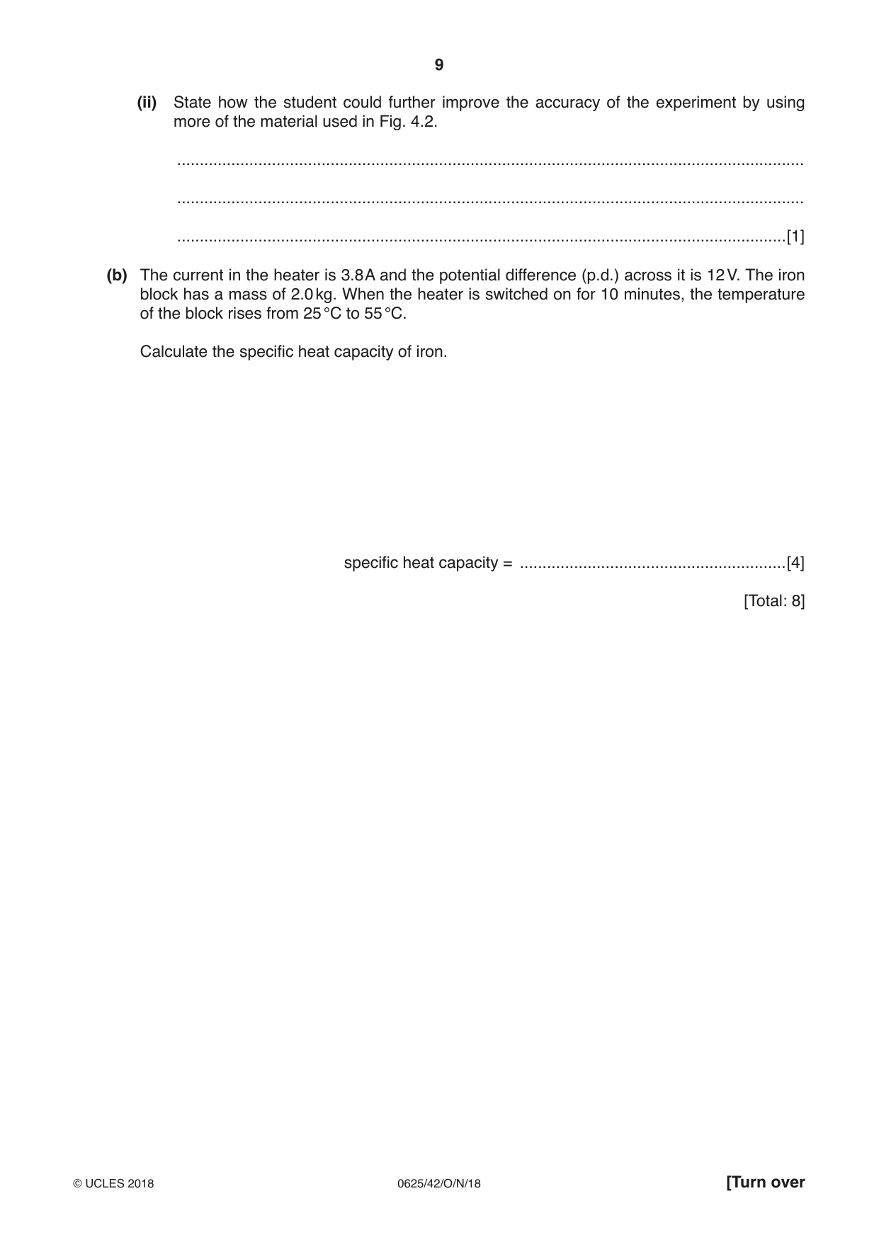 Cambridge IGCSE Physics 0625 2018 Oct/Nov Paper 4 · Variant 2 question paper, page 9 of 20