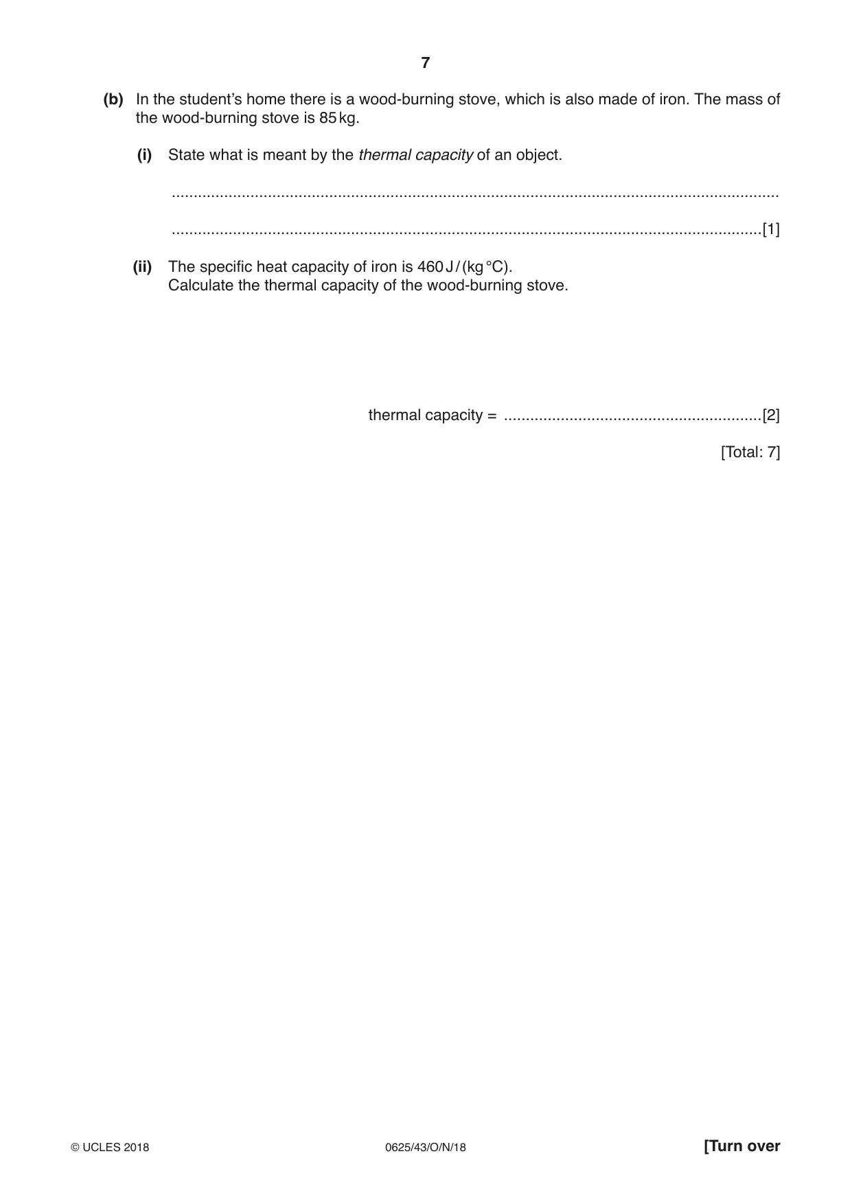 Cambridge IGCSE Physics 0625 2018 Oct/Nov Paper 4 · Variant 3 question paper, page 7 of 16