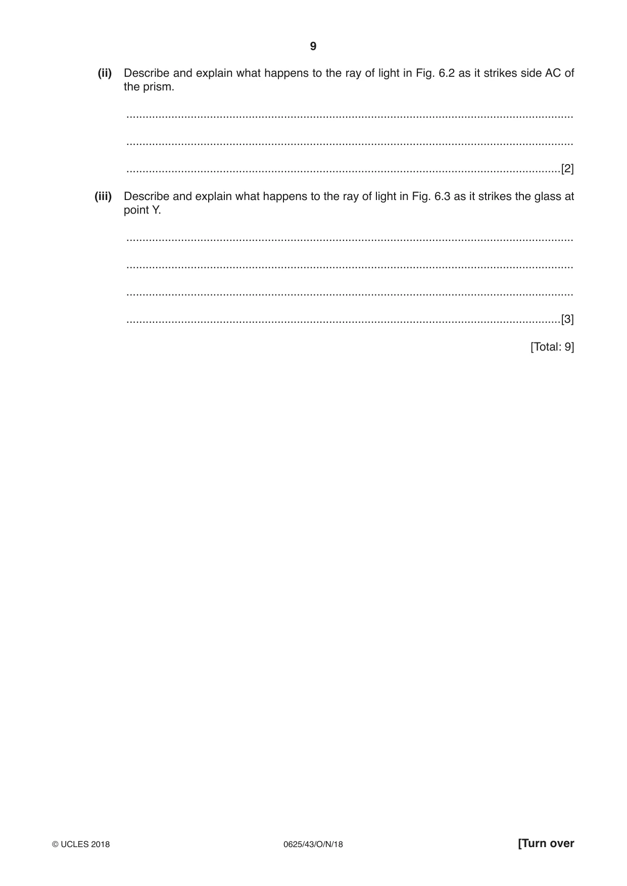 Cambridge IGCSE Physics 0625 2018 Oct/Nov Paper 4 · Variant 3 question paper, page 9 of 16