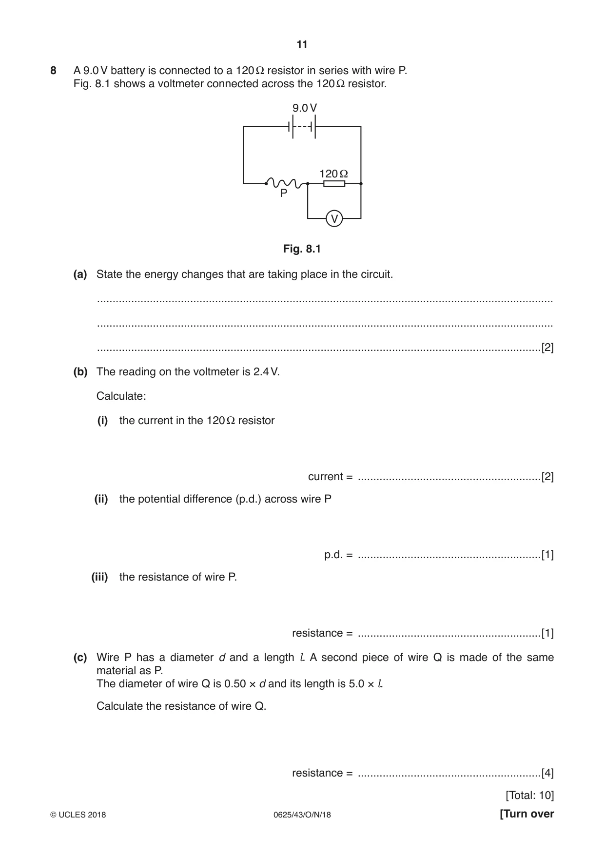 Cambridge IGCSE Physics 0625 2018 Oct/Nov Paper 4 · Variant 3 question paper, page 11 of 16