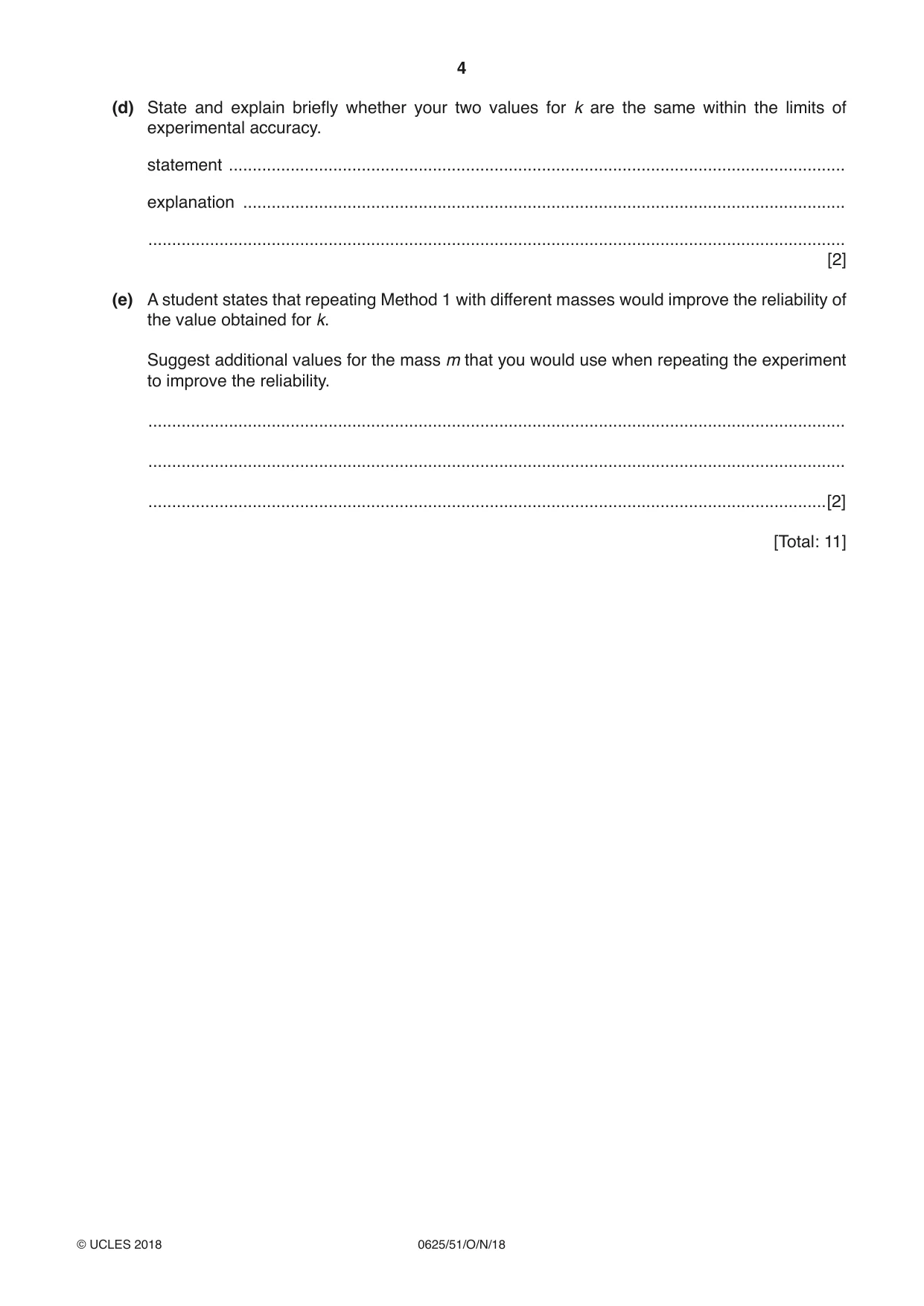 Cambridge IGCSE Physics 0625 2018 Oct/Nov Paper 5 · Variant 1 question paper, page 4 of 16