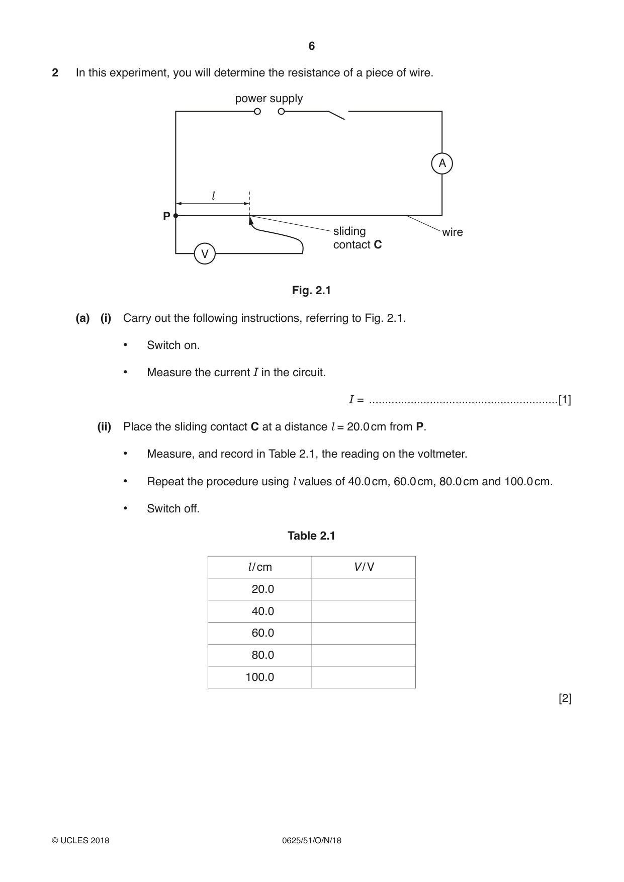 Cambridge IGCSE Physics 0625 2018 Oct/Nov Paper 5 · Variant 1 question paper, page 6 of 16