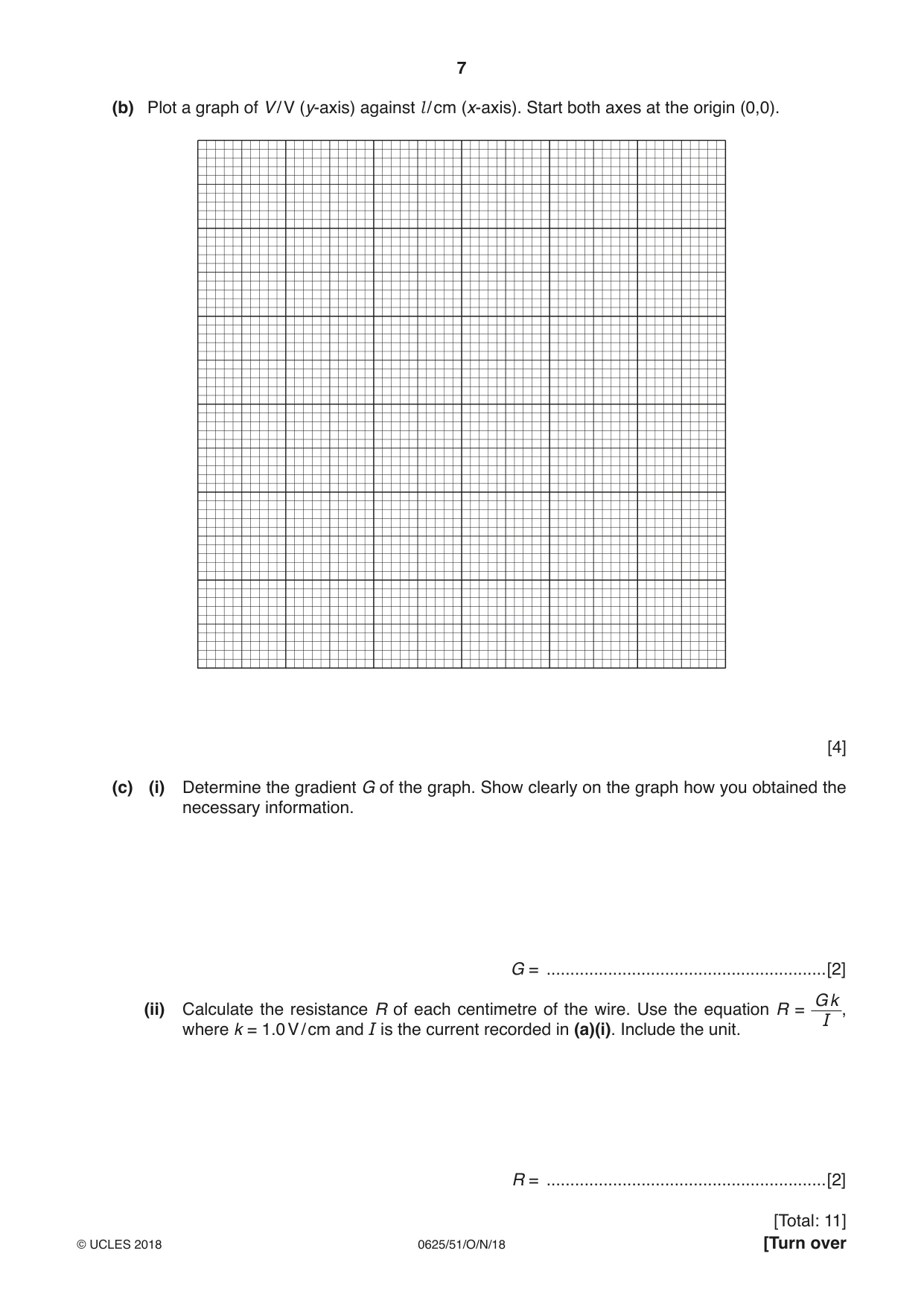 Cambridge IGCSE Physics 0625 2018 Oct/Nov Paper 5 · Variant 1 question paper, page 7 of 16