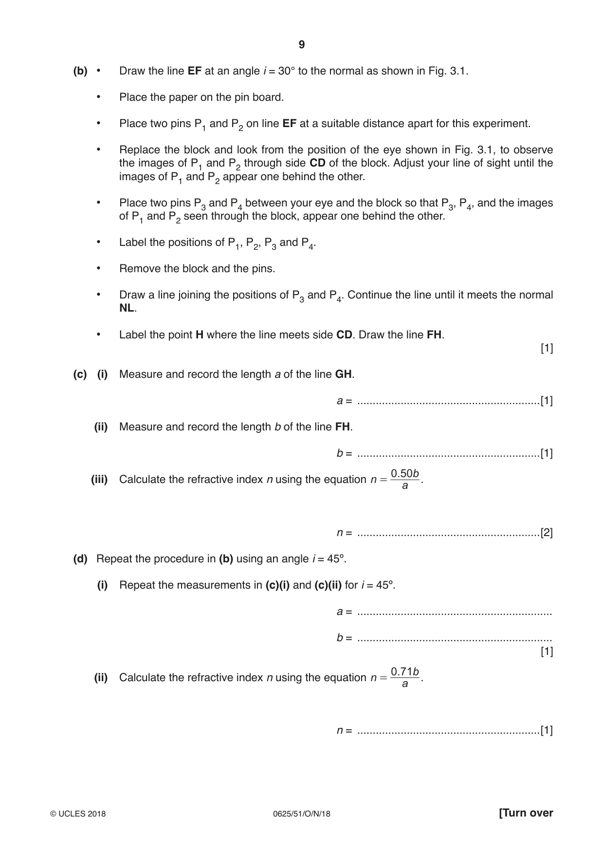 Cambridge IGCSE Physics 0625 2018 Oct/Nov Paper 5 · Variant 1 question paper, page 9 of 16
