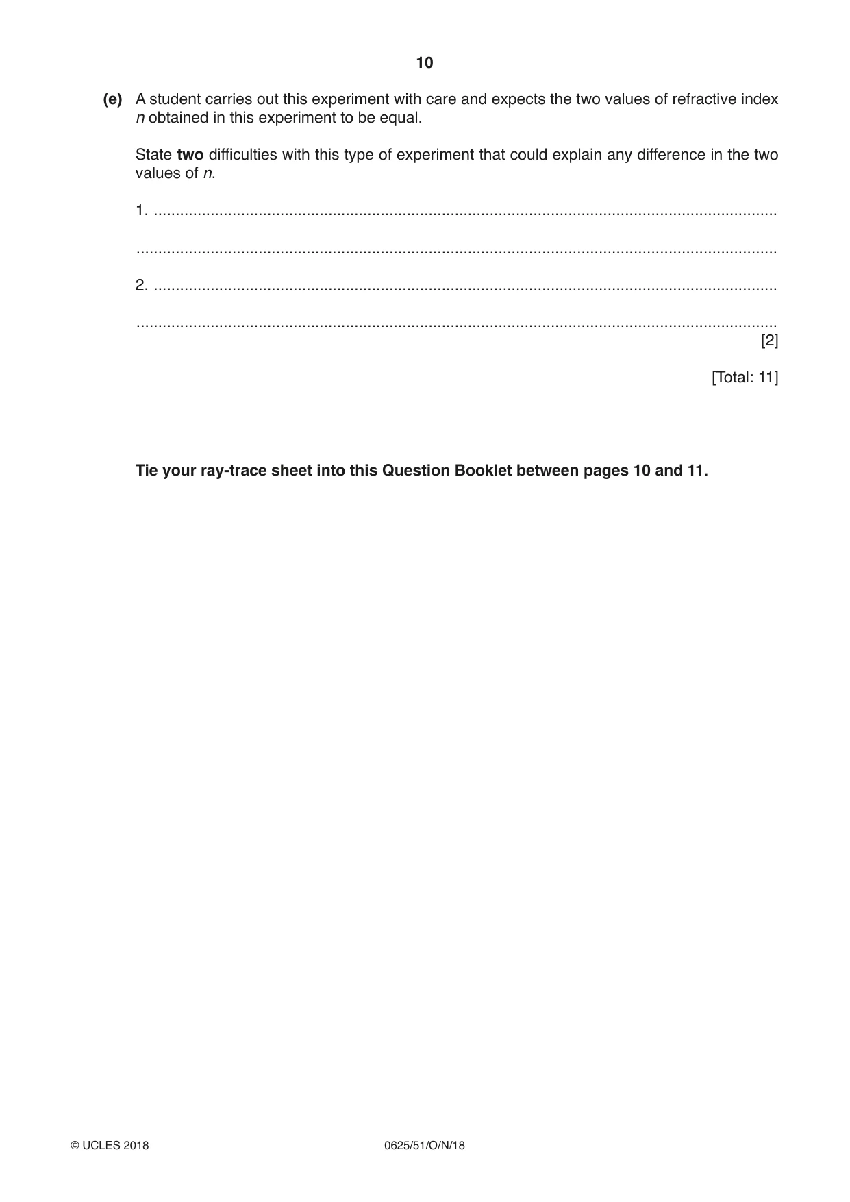 Cambridge IGCSE Physics 0625 2018 Oct/Nov Paper 5 · Variant 1 question paper, page 10 of 16
