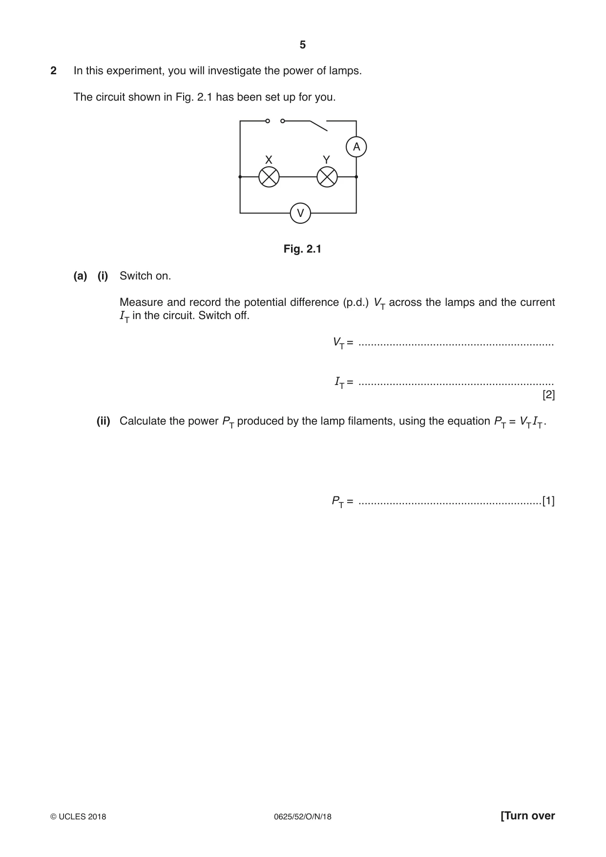 Cambridge IGCSE Physics 0625 2018 Oct/Nov Paper 5 · Variant 2 question paper, page 5 of 12