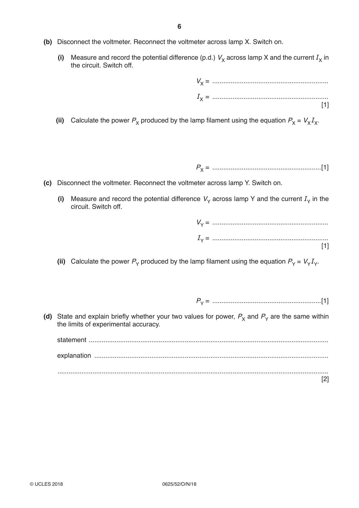 Cambridge IGCSE Physics 0625 2018 Oct/Nov Paper 5 · Variant 2 question paper, page 6 of 12
