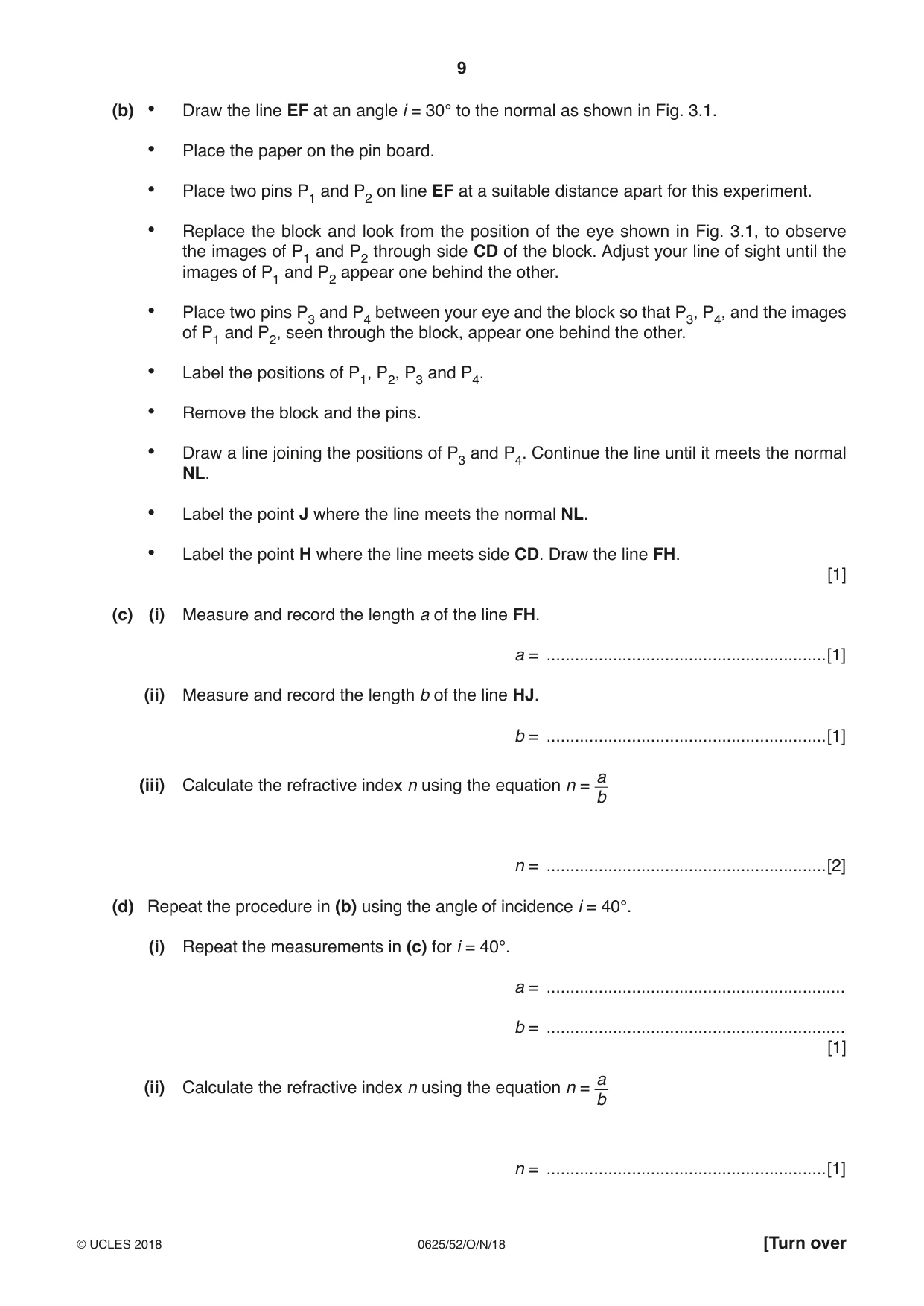 Cambridge IGCSE Physics 0625 2018 Oct/Nov Paper 5 · Variant 2 question paper, page 9 of 12