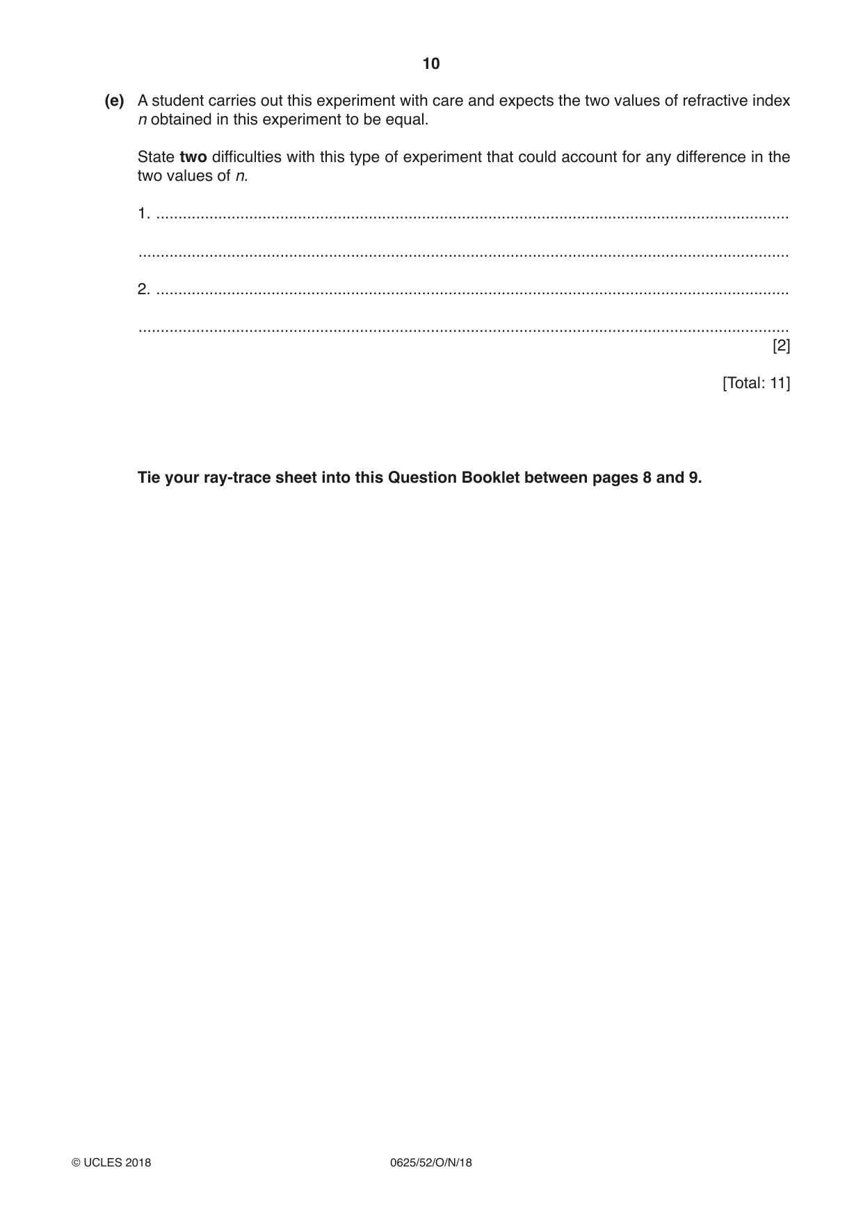 Cambridge IGCSE Physics 0625 2018 Oct/Nov Paper 5 · Variant 2 question paper, page 10 of 12