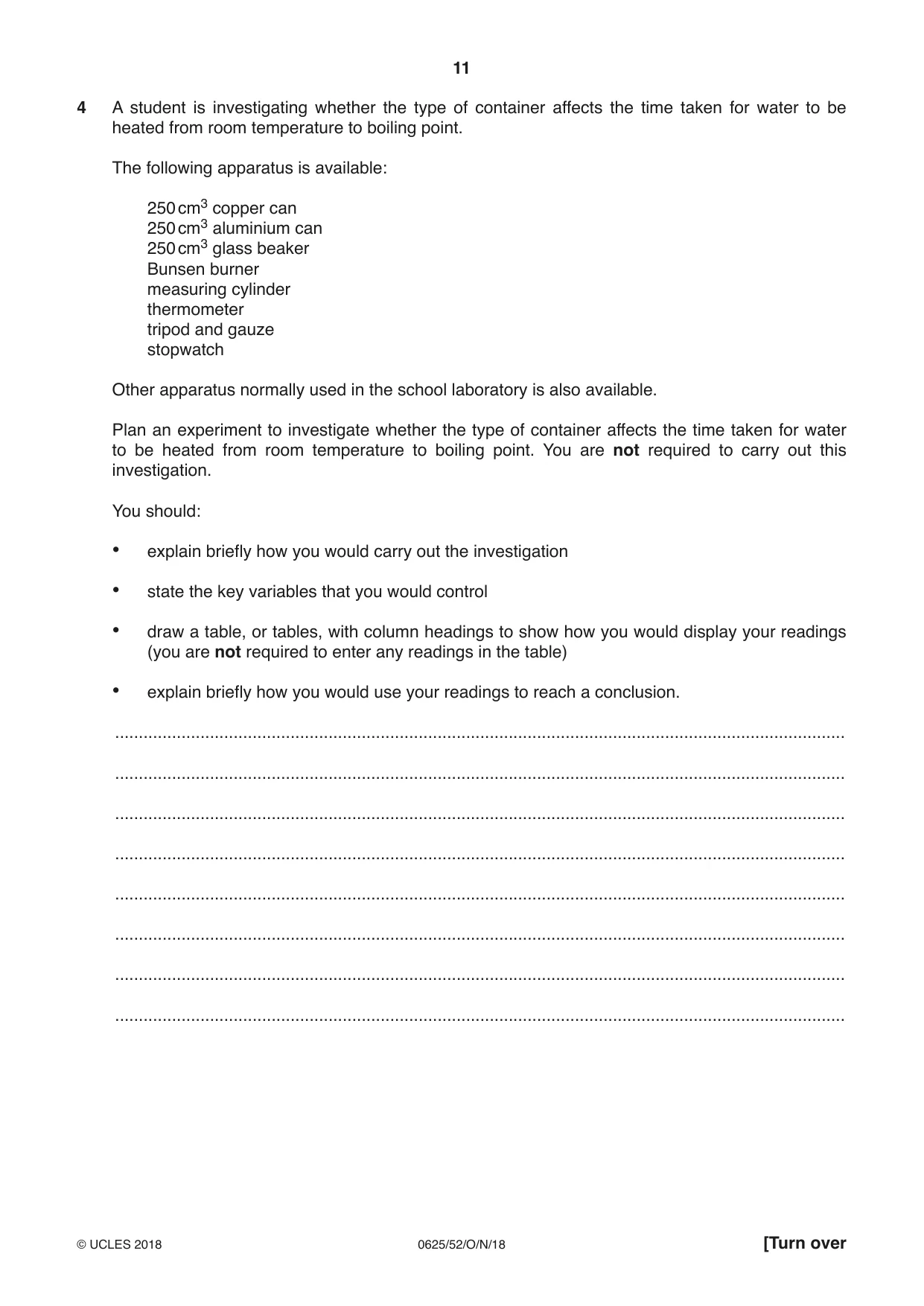 Cambridge IGCSE Physics 0625 2018 Oct/Nov Paper 5 · Variant 2 question paper, page 11 of 12