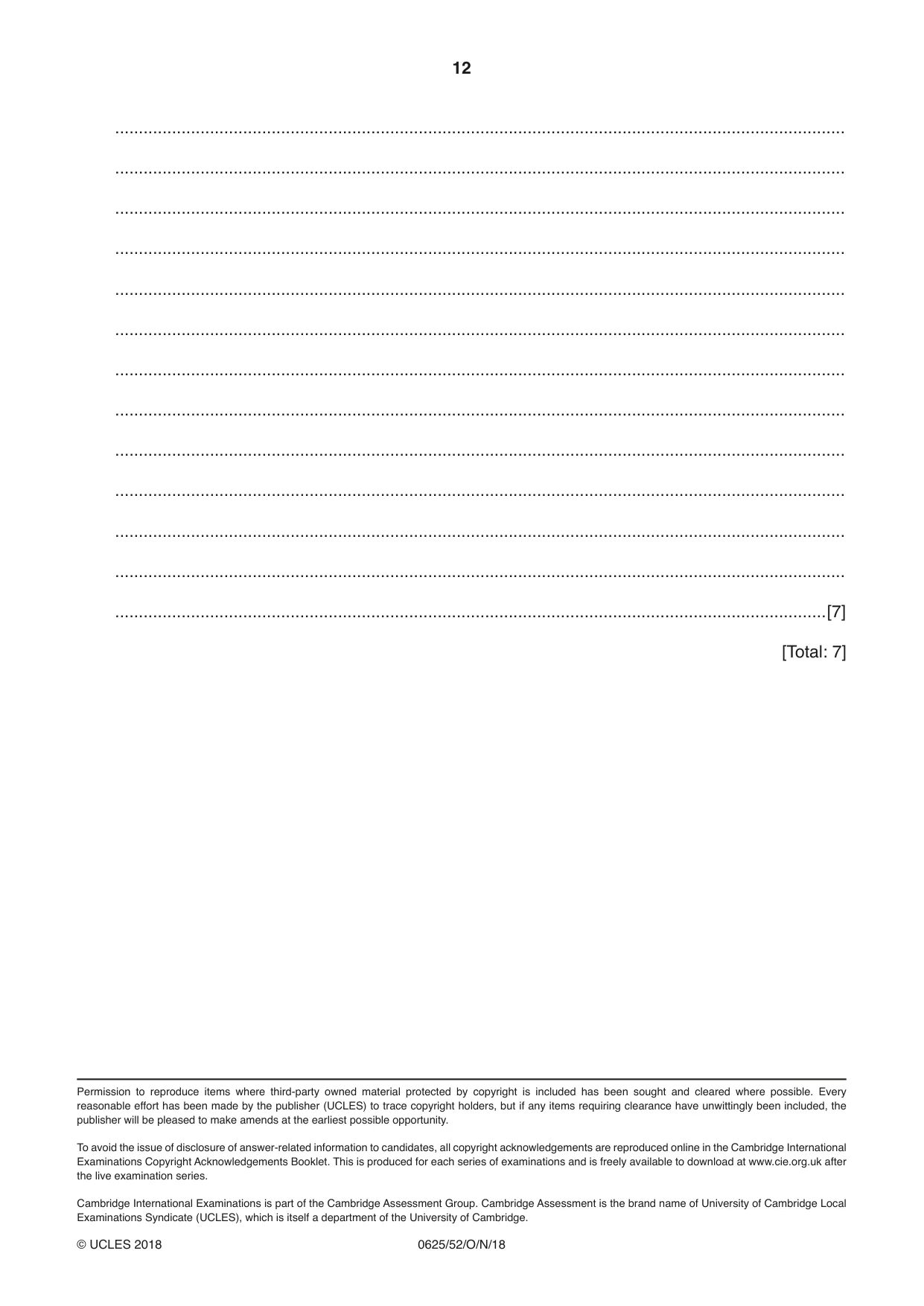 Cambridge IGCSE Physics 0625 2018 Oct/Nov Paper 5 · Variant 2 question paper, page 12 of 12