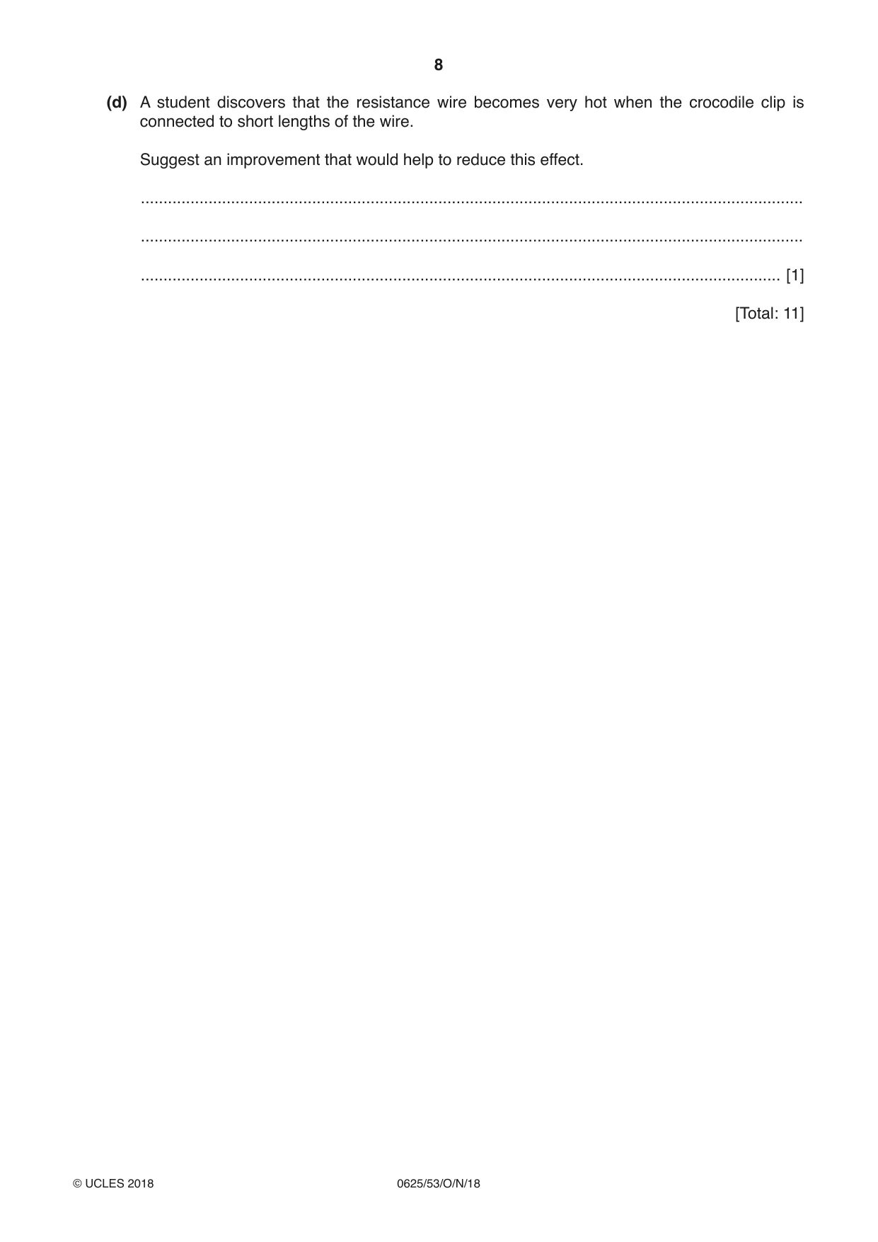 Cambridge IGCSE Physics 0625 2018 Oct/Nov Paper 5 · Variant 3 question paper, page 8 of 16