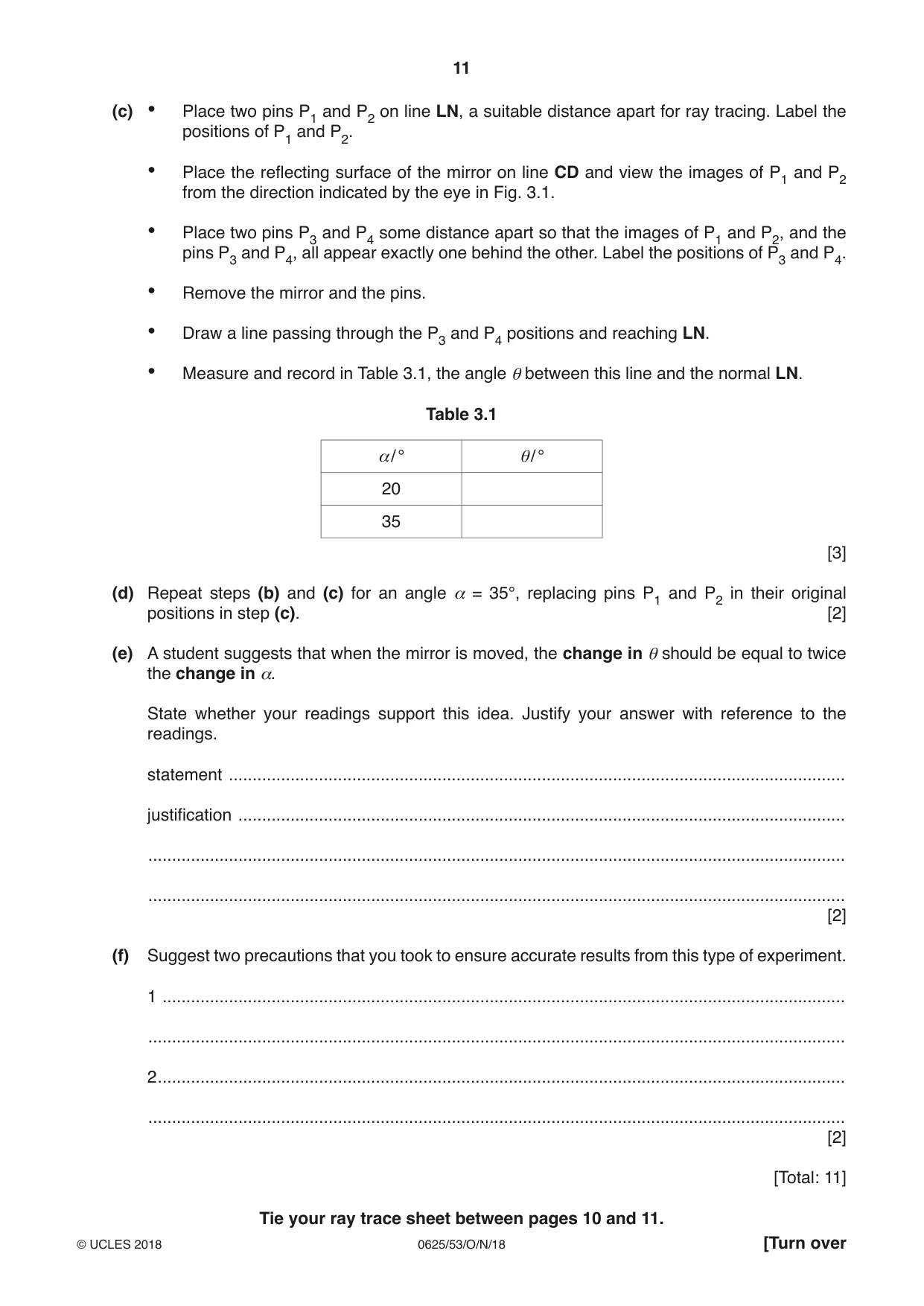 Cambridge IGCSE Physics 0625 2018 Oct/Nov Paper 5 · Variant 3 question paper, page 11 of 16