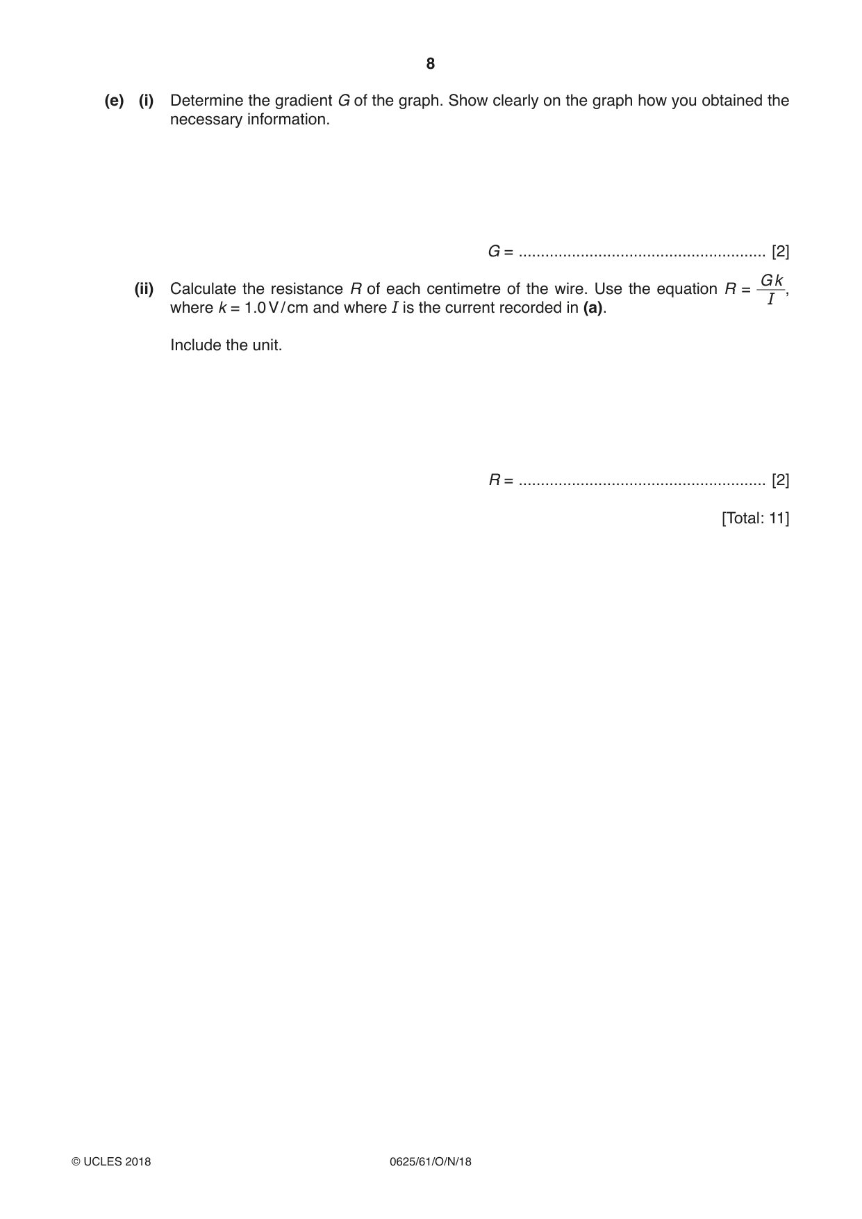 Cambridge IGCSE Physics 0625 2018 Oct/Nov Paper 6 · Variant 1 question paper, page 8 of 16