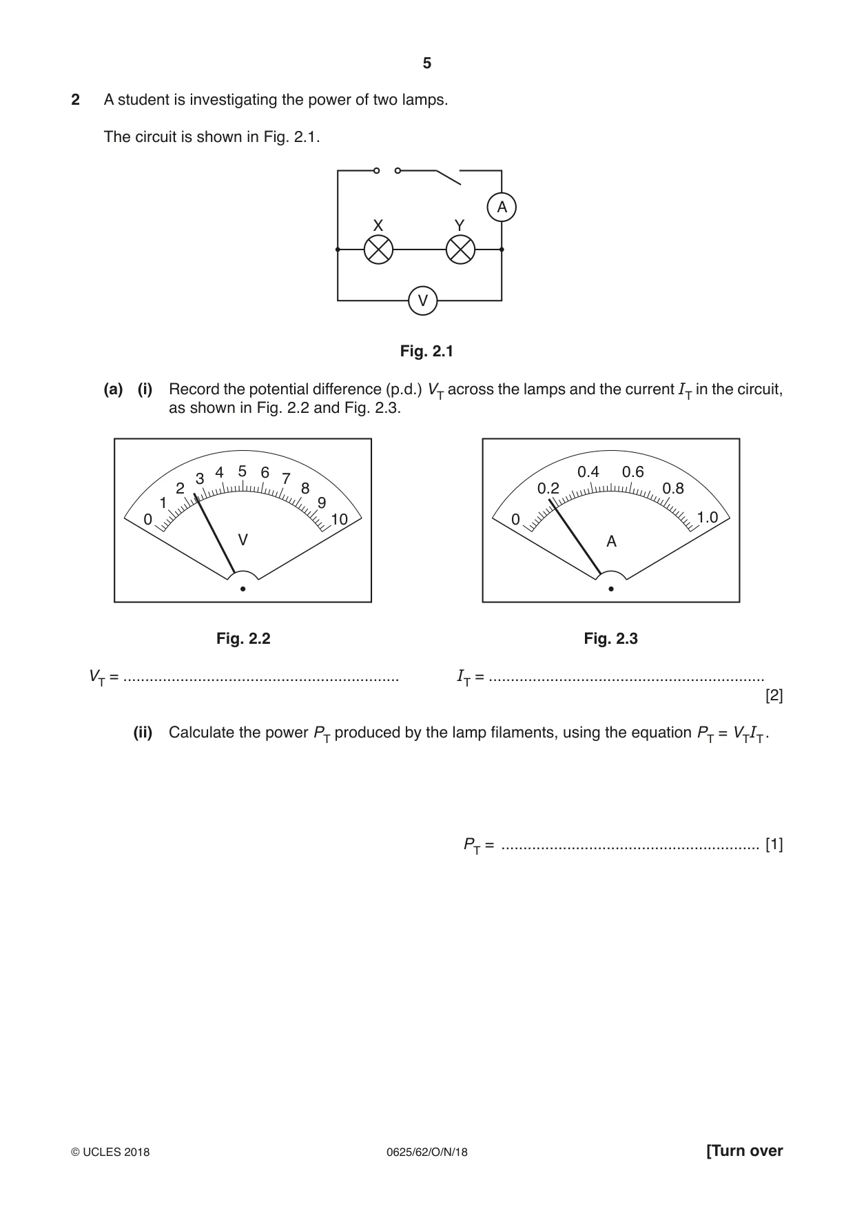 Cambridge IGCSE Physics 0625 2018 Oct/Nov Paper 6 · Variant 2 question paper, page 5 of 12