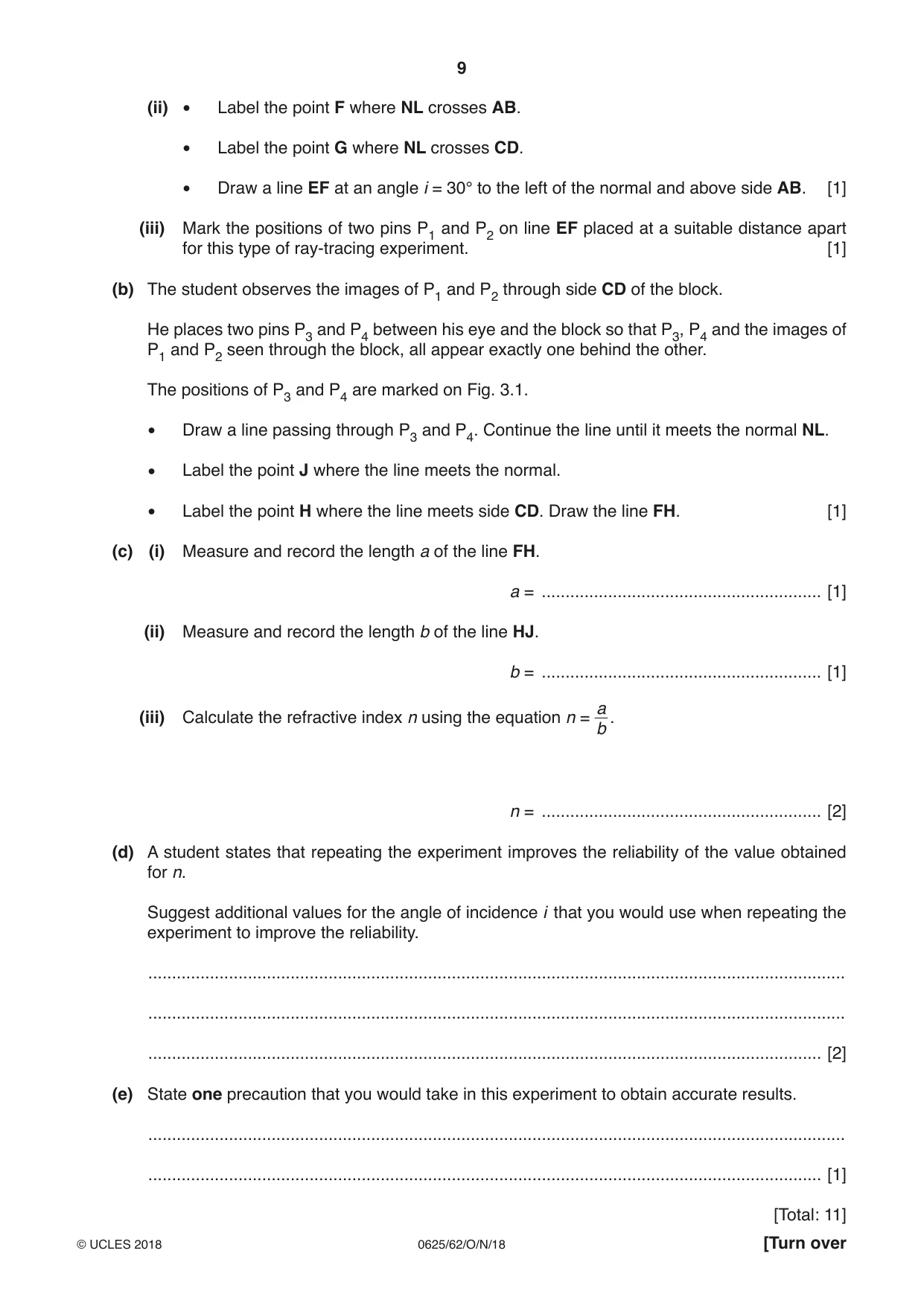 Cambridge IGCSE Physics 0625 2018 Oct/Nov Paper 6 · Variant 2 question paper, page 9 of 12