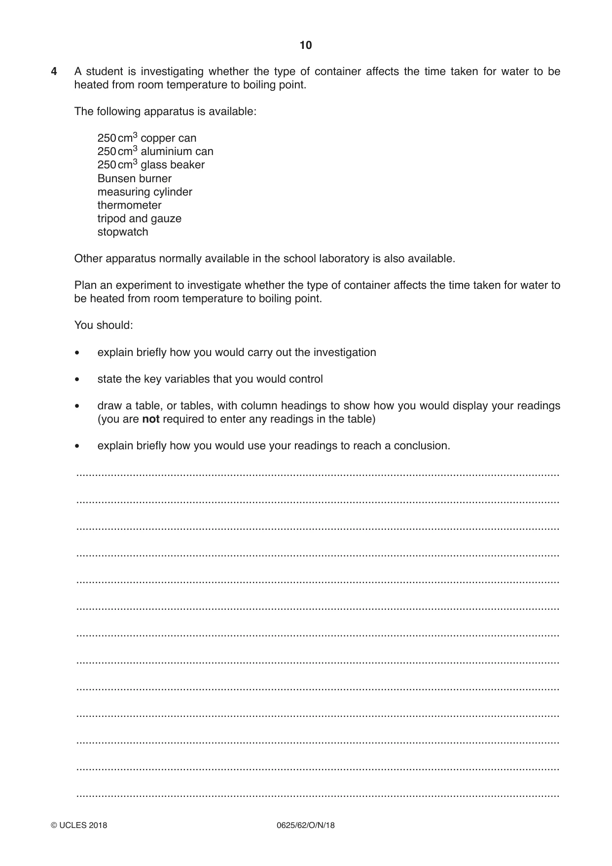 Cambridge IGCSE Physics 0625 2018 Oct/Nov Paper 6 · Variant 2 question paper, page 10 of 12