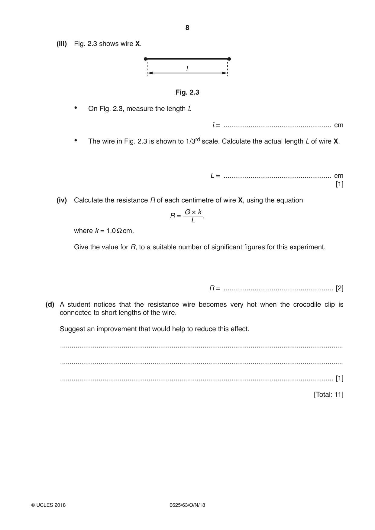 Cambridge IGCSE Physics 0625 2018 Oct/Nov Paper 6 · Variant 3 question paper, page 8 of 16