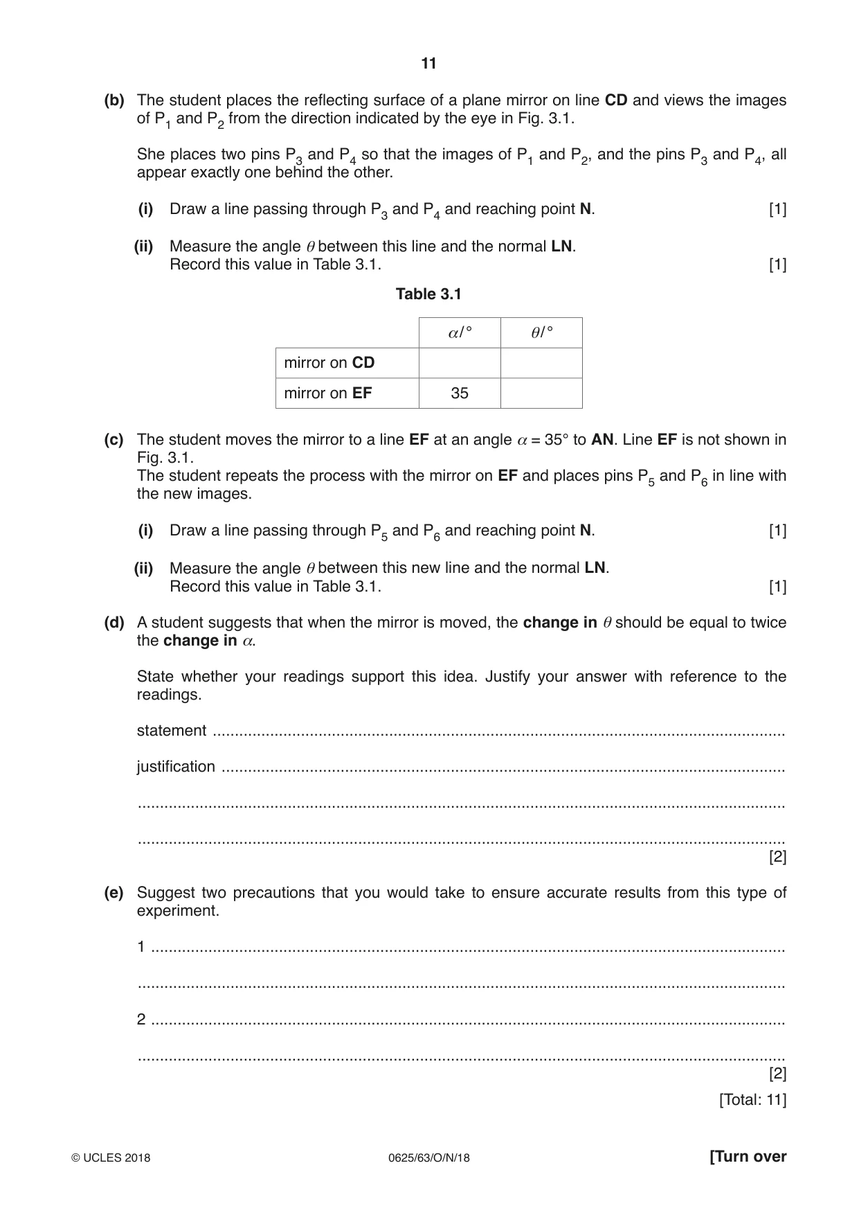 Cambridge IGCSE Physics 0625 2018 Oct/Nov Paper 6 · Variant 3 question paper, page 11 of 16
