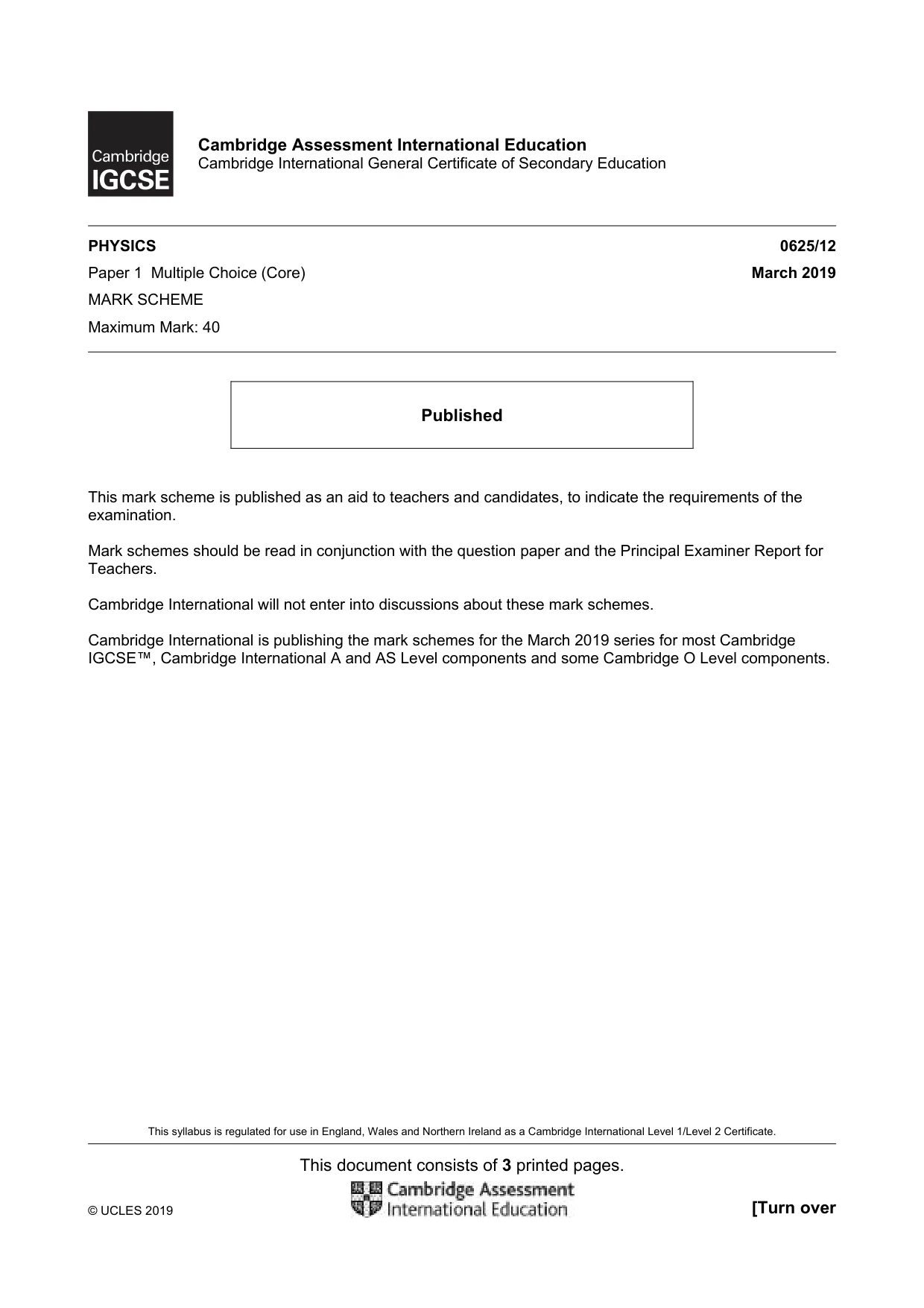 Mark scheme, page 1 of 3