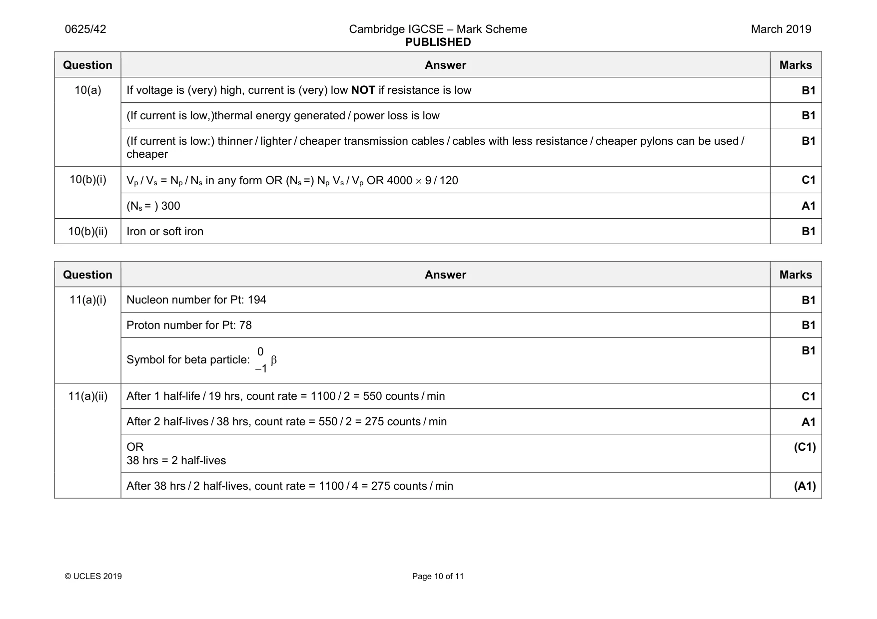 Mark scheme, page 10 of 11