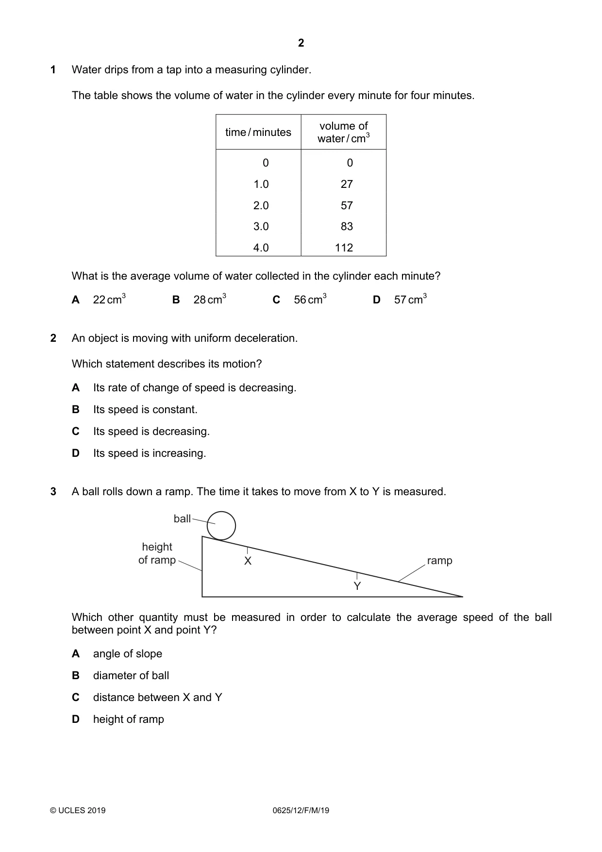 Cambridge IGCSE Physics 0625 2019 Feb/March Paper 1 · Variant 2 question paper, page 2 of 16