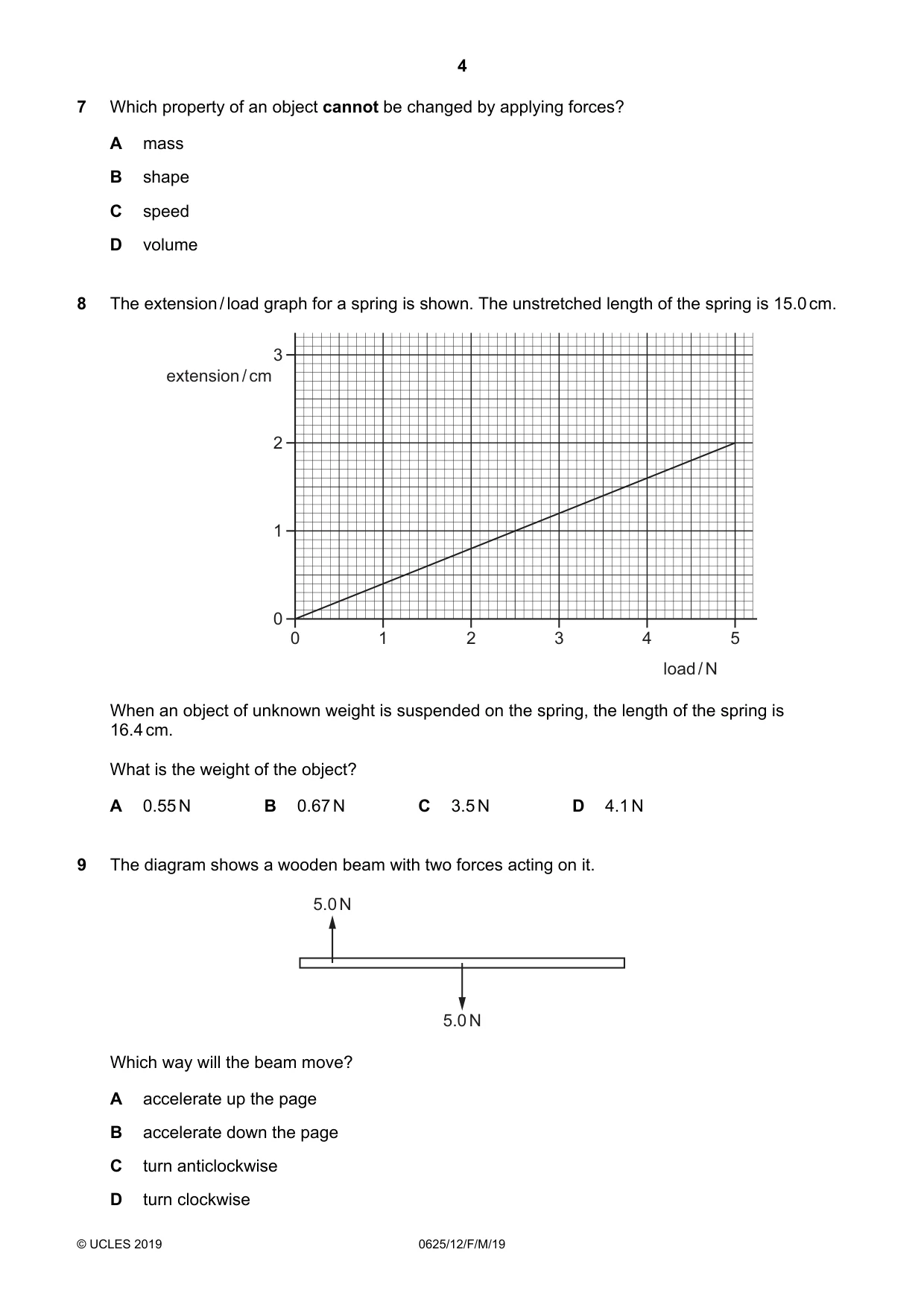 Cambridge IGCSE Physics 0625 2019 Feb/March Paper 1 · Variant 2 question paper, page 4 of 16