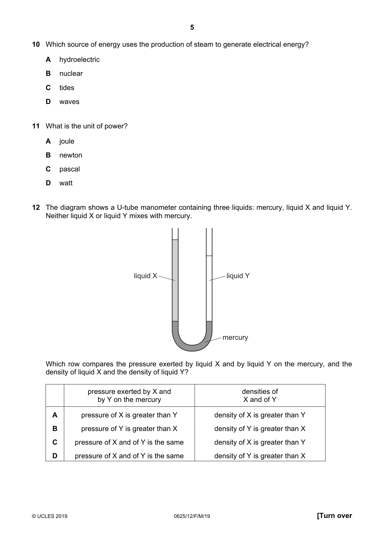 Cambridge IGCSE Physics 0625 2019 Feb/March Paper 1 · Variant 2 question paper, page 5 of 16