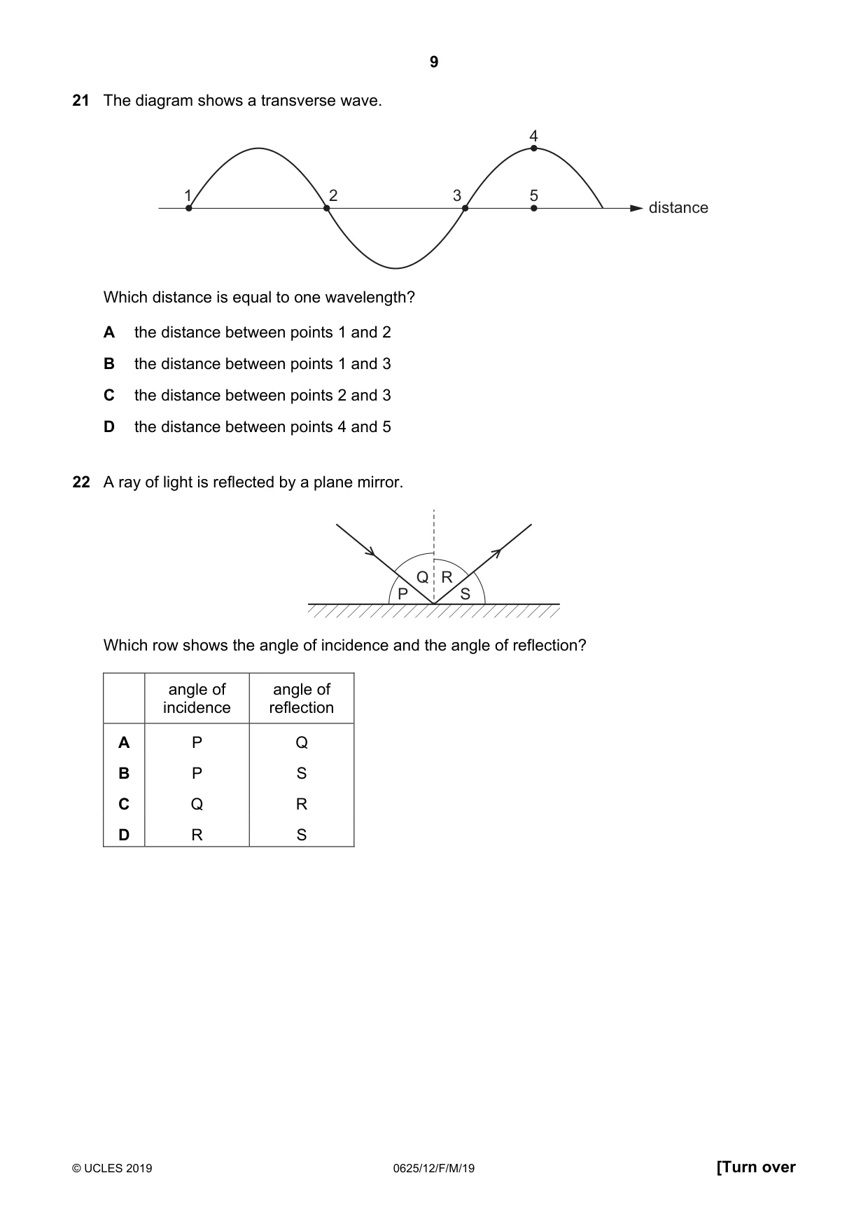Cambridge IGCSE Physics 0625 2019 Feb/March Paper 1 · Variant 2 question paper, page 9 of 16