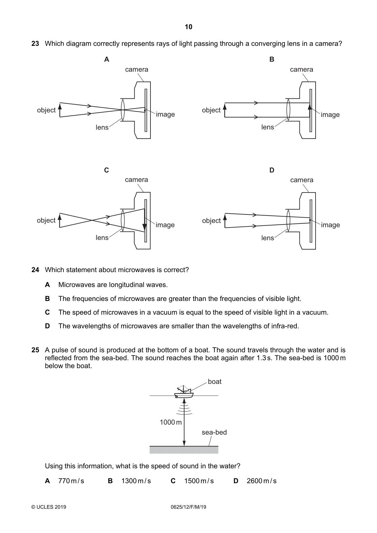 Cambridge IGCSE Physics 0625 2019 Feb/March Paper 1 · Variant 2 question paper, page 10 of 16