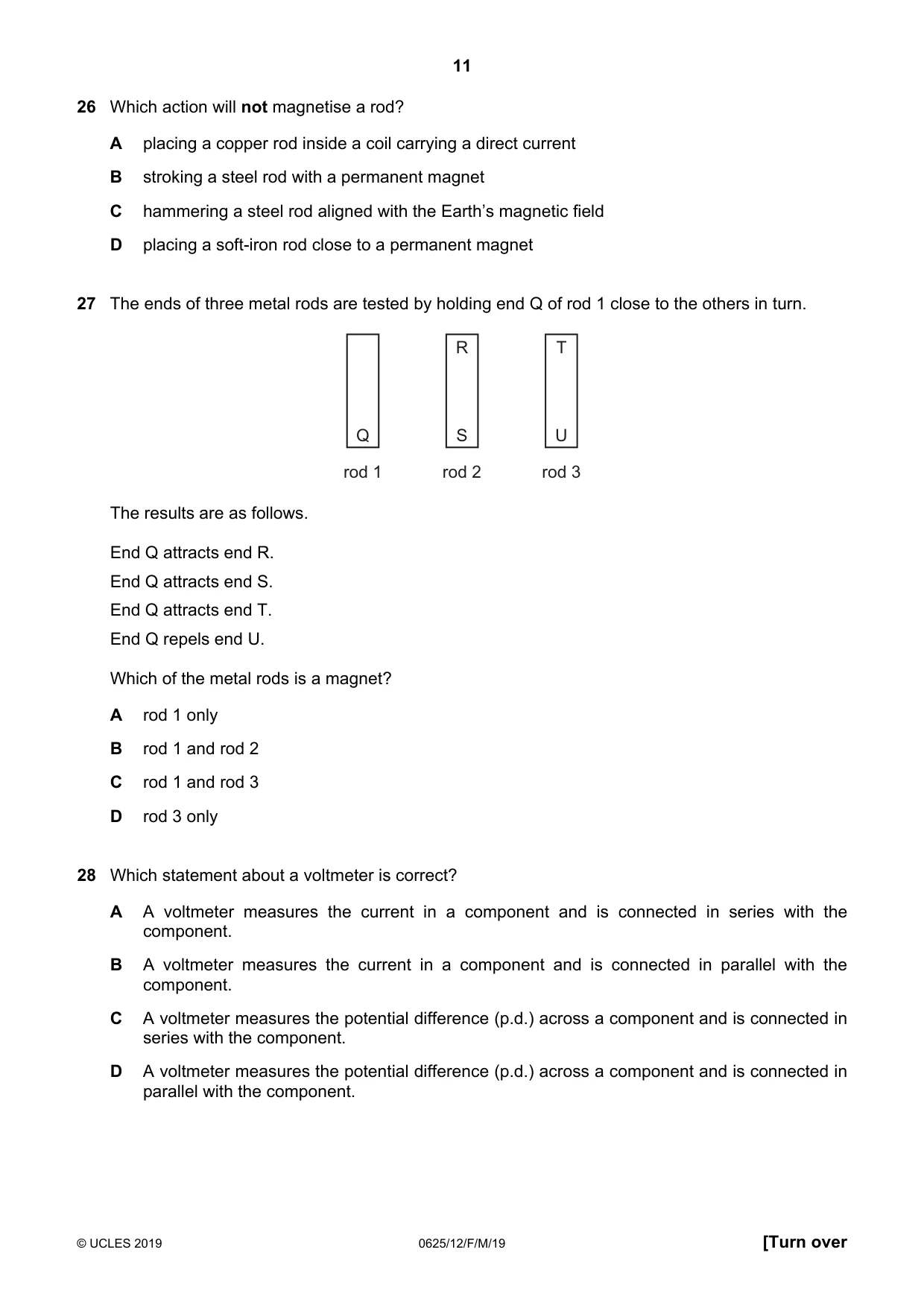 Cambridge IGCSE Physics 0625 2019 Feb/March Paper 1 · Variant 2 question paper, page 11 of 16