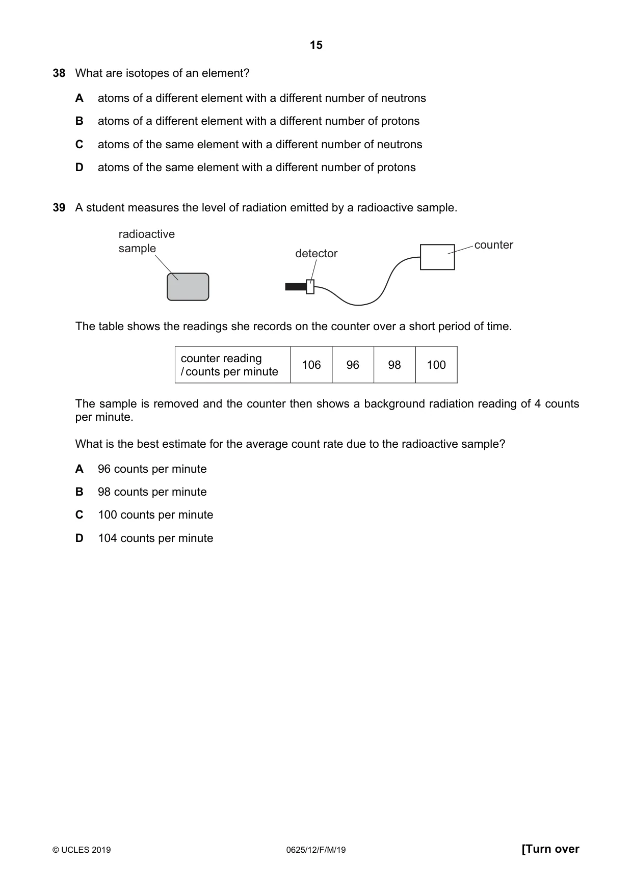 Cambridge IGCSE Physics 0625 2019 Feb/March Paper 1 · Variant 2 question paper, page 15 of 16