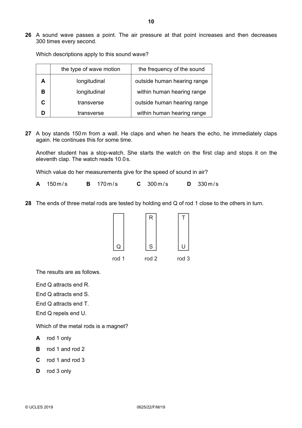 Cambridge IGCSE Physics 0625 2019 Feb/March Paper 2 · Variant 2 question paper, page 10 of 16