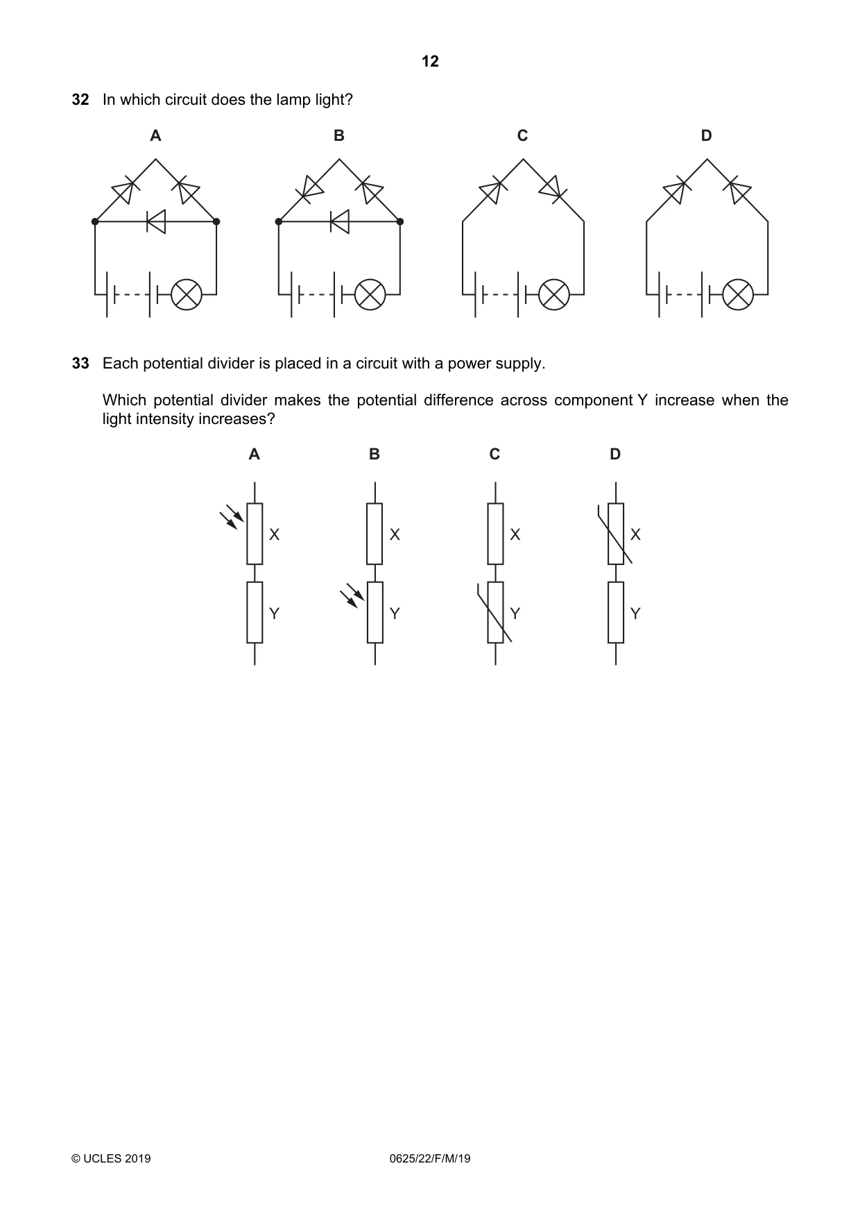 Cambridge IGCSE Physics 0625 2019 Feb/March Paper 2 · Variant 2 question paper, page 12 of 16