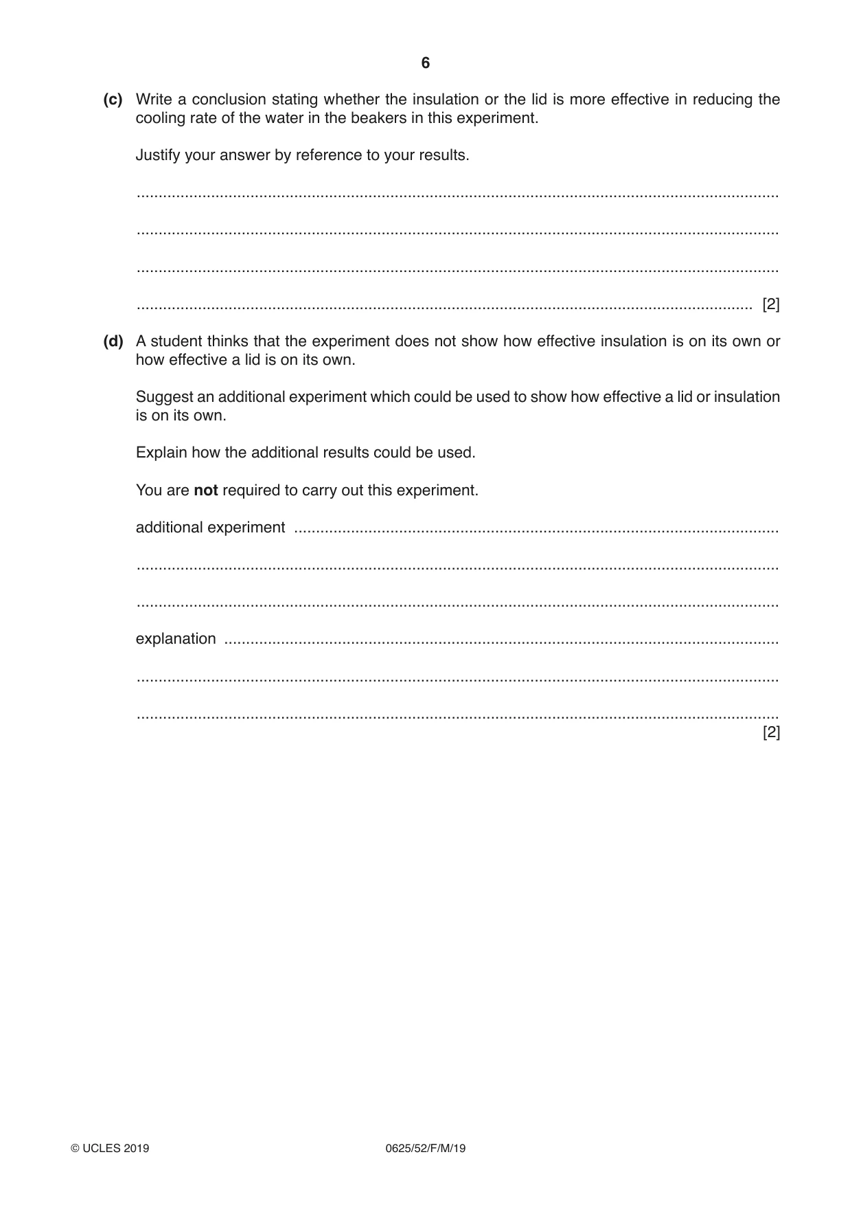 Cambridge IGCSE Physics 0625 2019 Feb/March Paper 5 · Variant 2 question paper, page 6 of 12