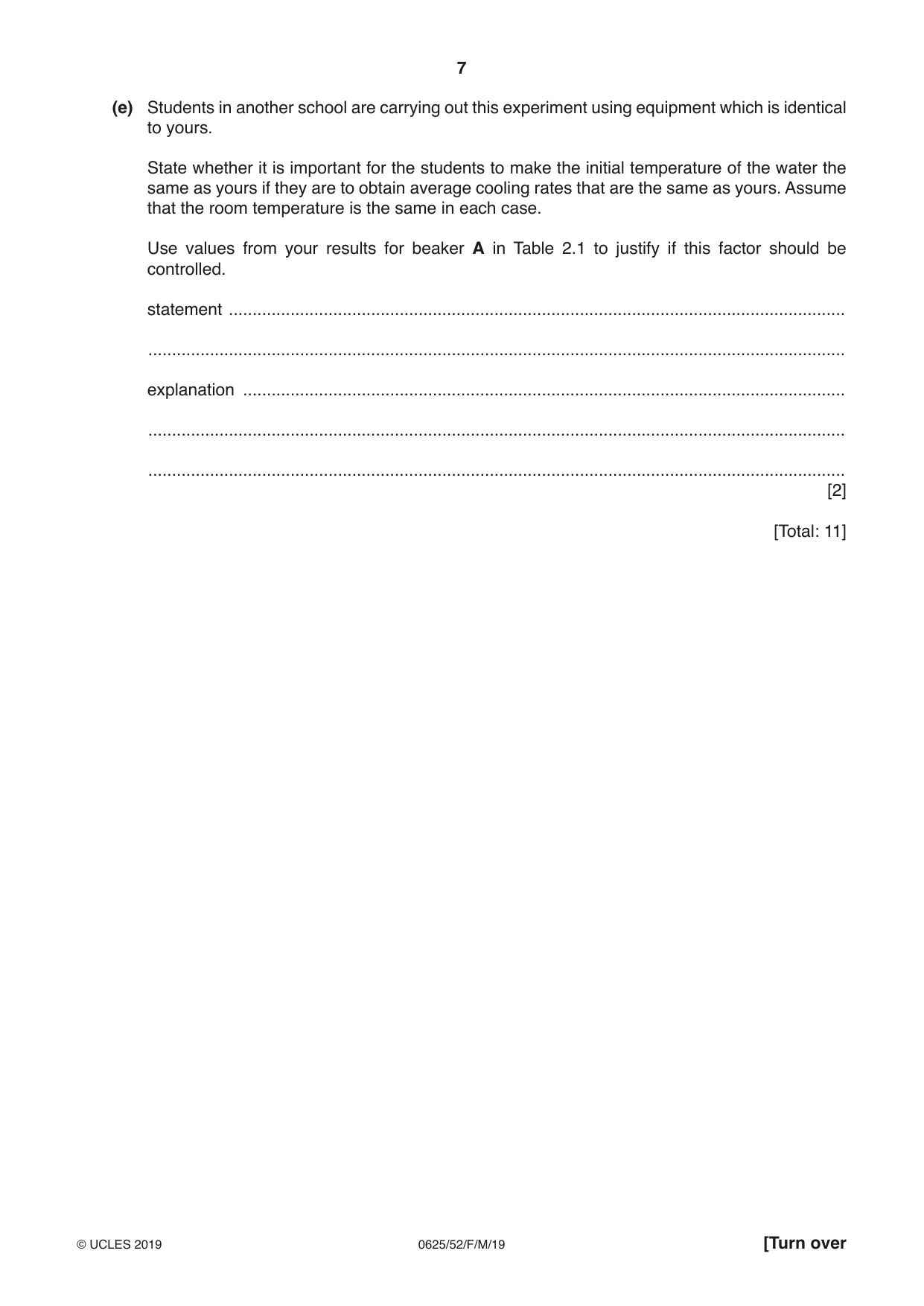 Cambridge IGCSE Physics 0625 2019 Feb/March Paper 5 · Variant 2 question paper, page 7 of 12