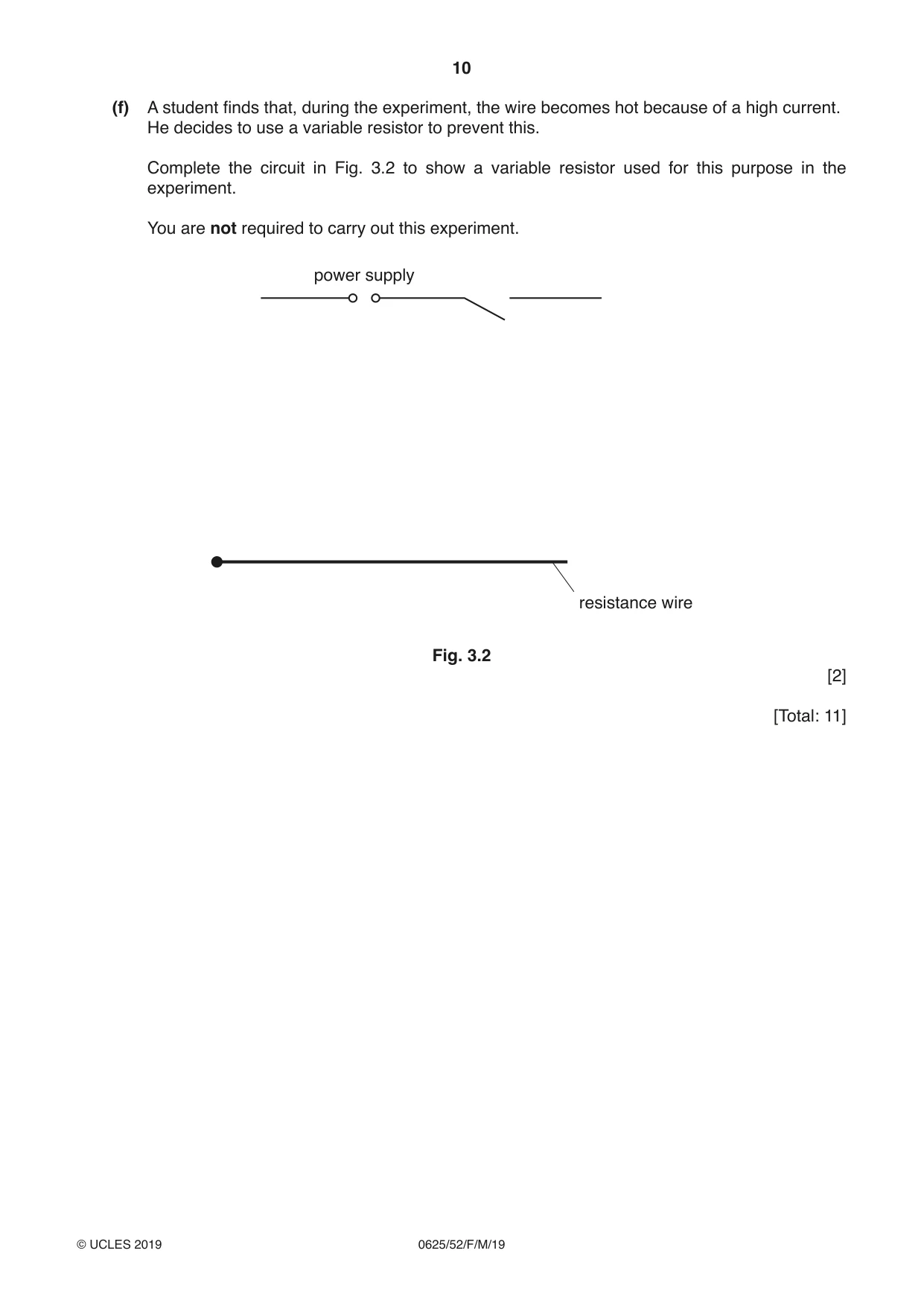 Cambridge IGCSE Physics 0625 2019 Feb/March Paper 5 · Variant 2 question paper, page 10 of 12
