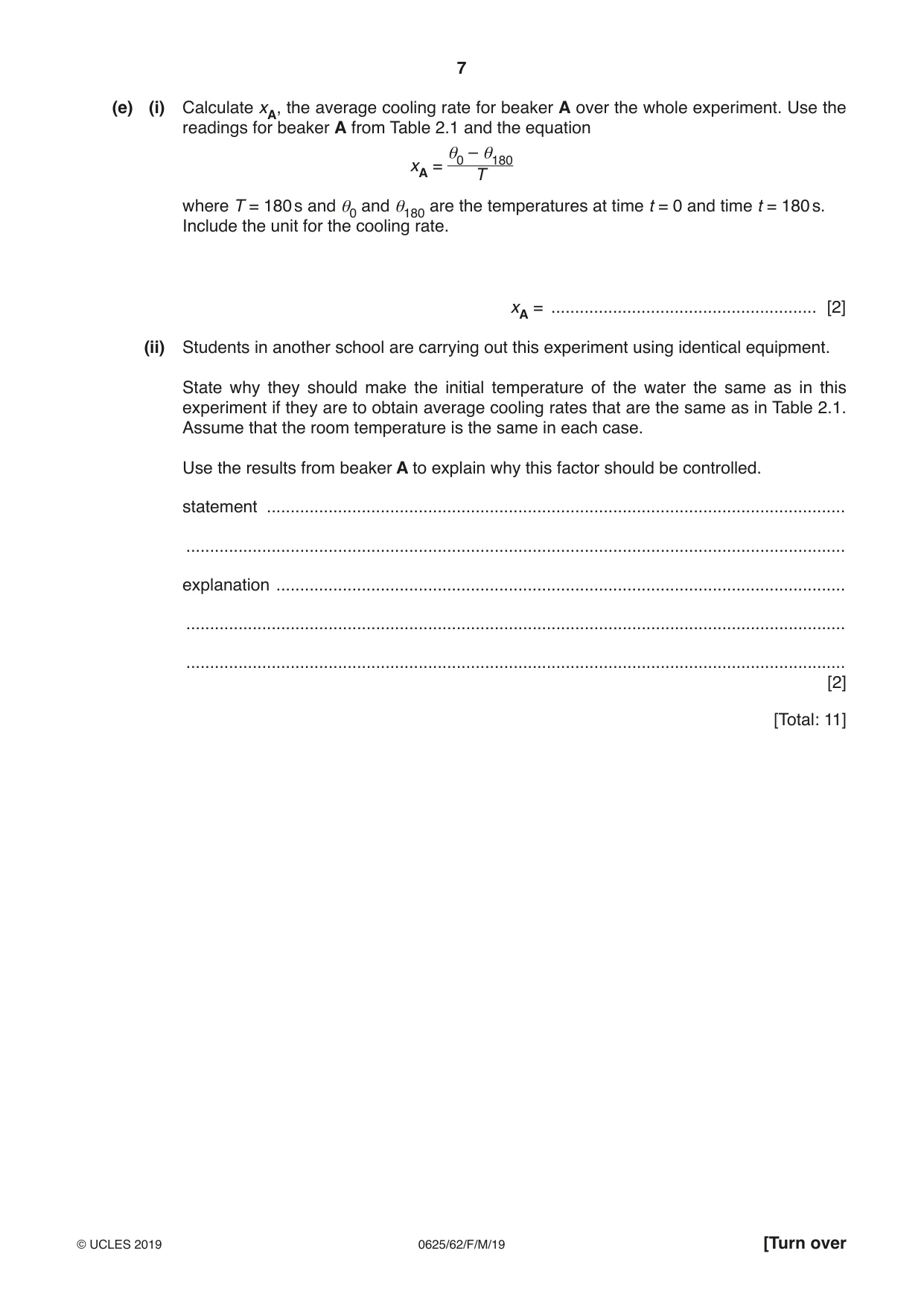 Cambridge IGCSE Physics 0625 2019 Feb/March Paper 6 · Variant 2 question paper, page 7 of 12