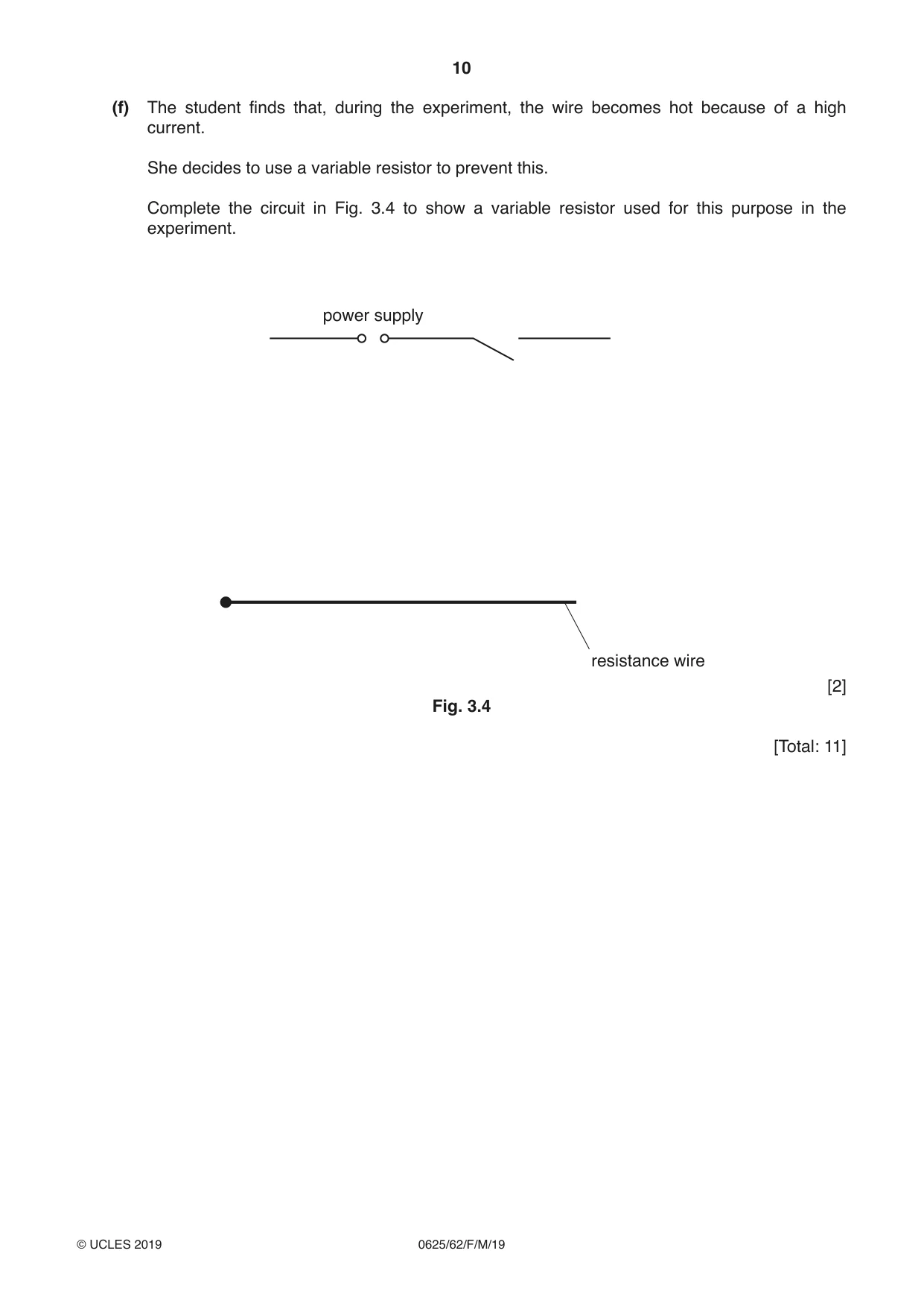 Cambridge IGCSE Physics 0625 2019 Feb/March Paper 6 · Variant 2 question paper, page 10 of 12