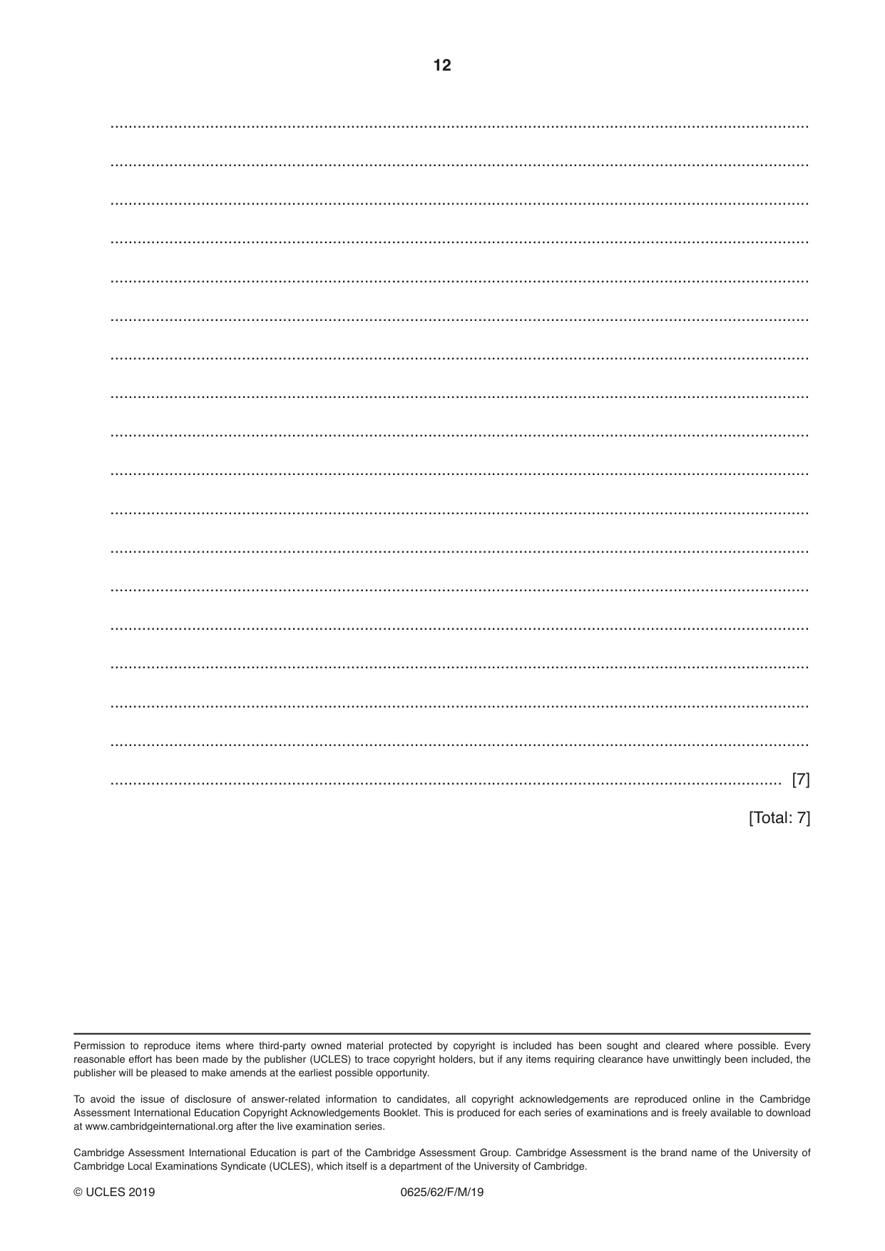 Cambridge IGCSE Physics 0625 2019 Feb/March Paper 6 · Variant 2 question paper, page 12 of 12