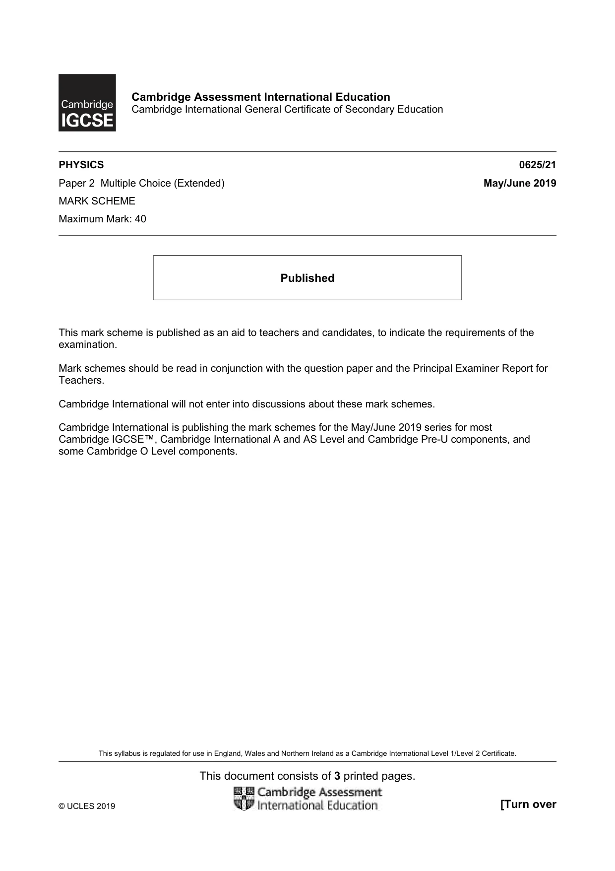 Mark scheme, page 1 of 3