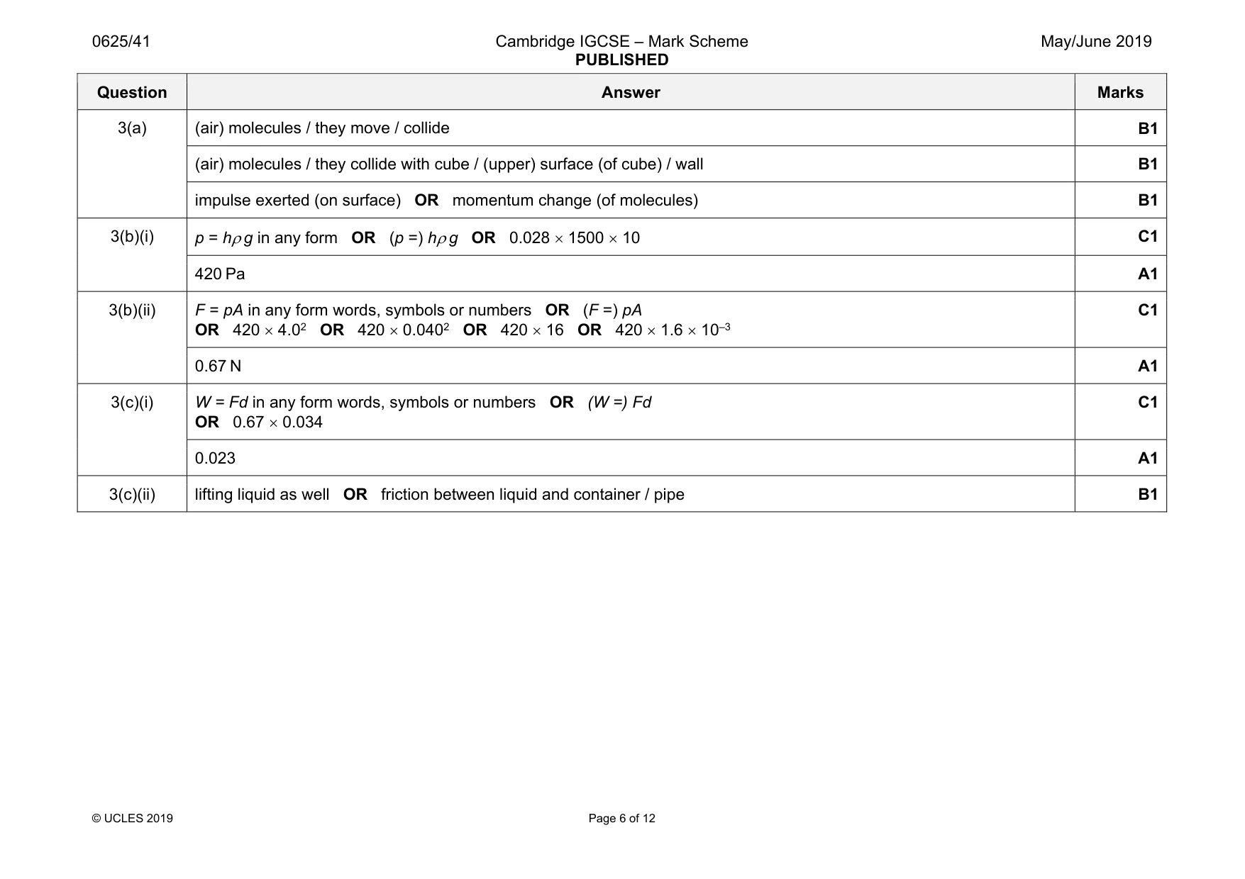 Mark scheme, page 6 of 12