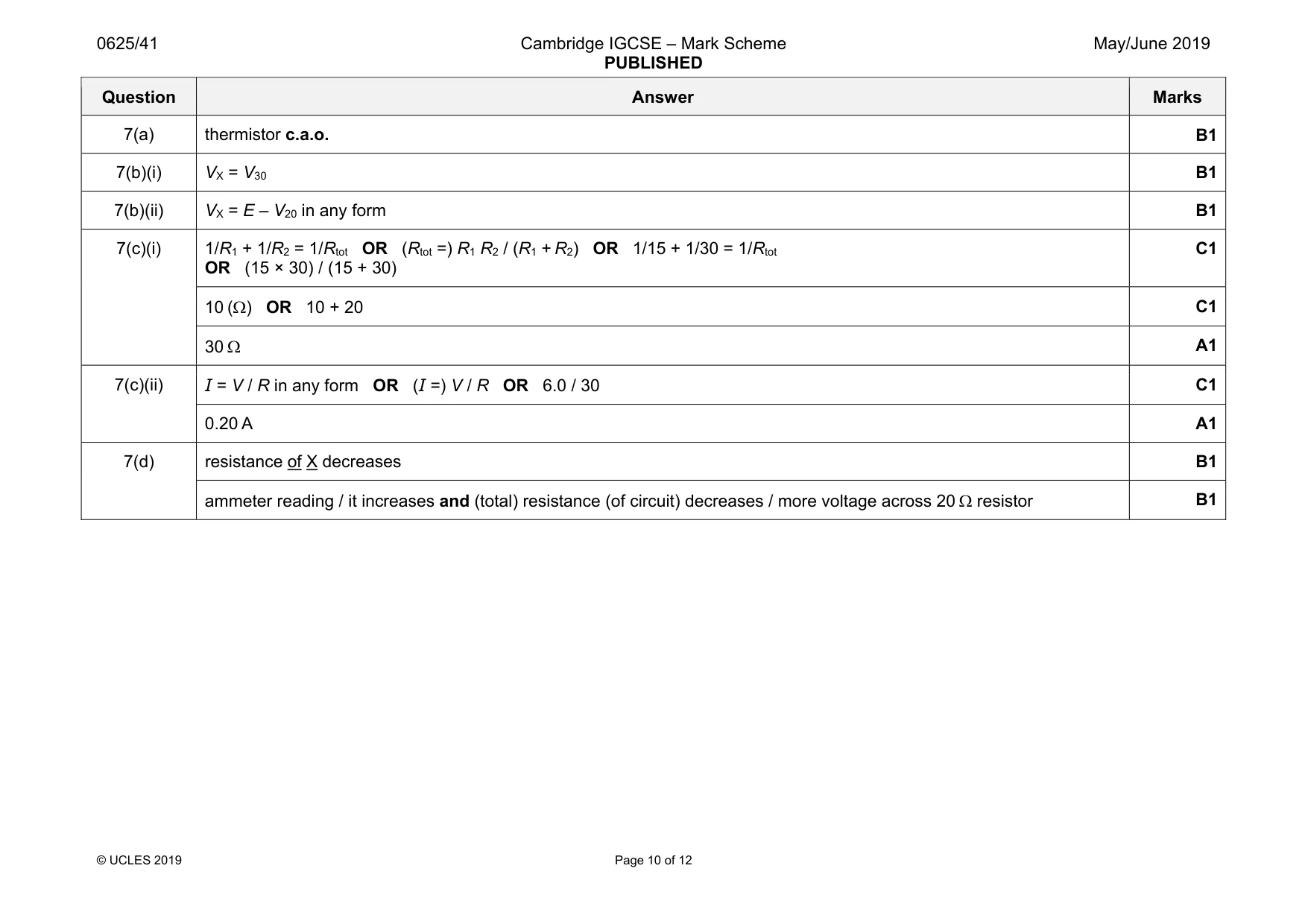 Mark scheme, page 10 of 12