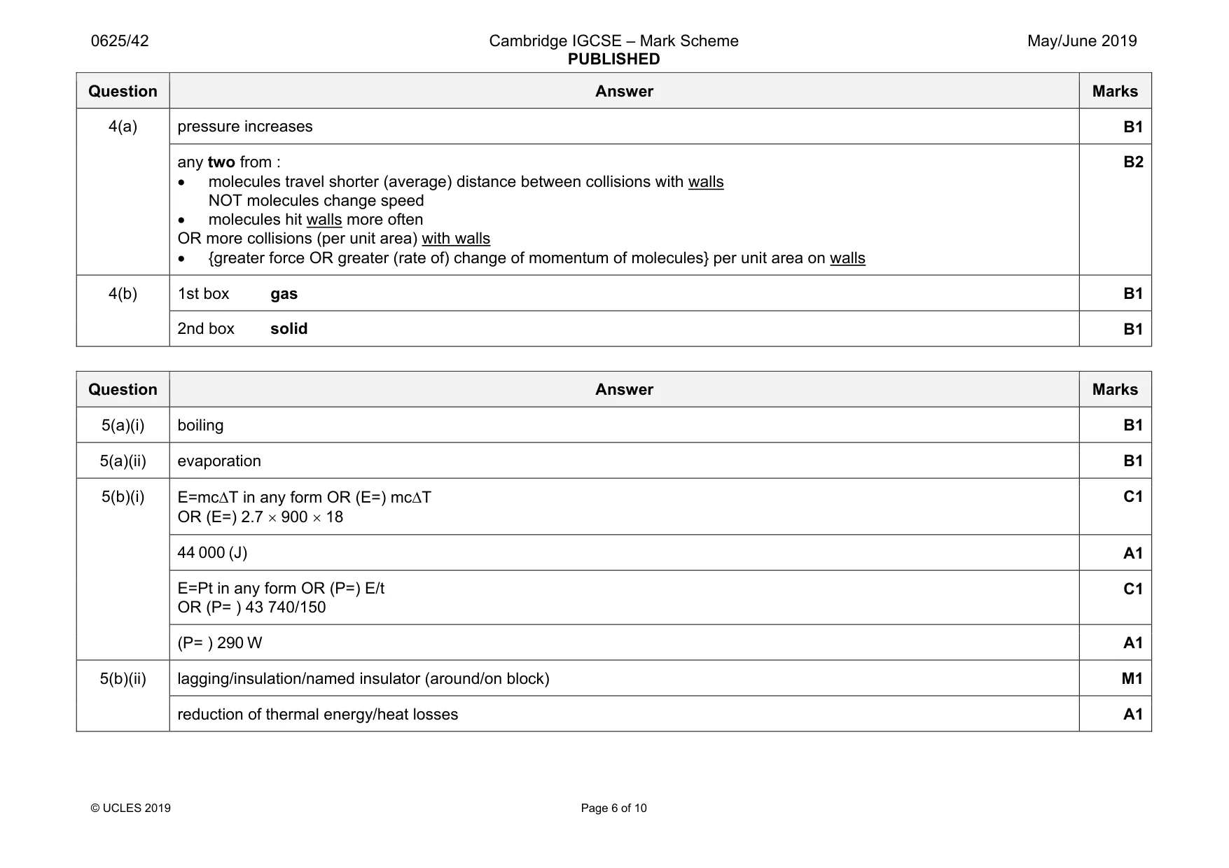 Mark scheme, page 6 of 10